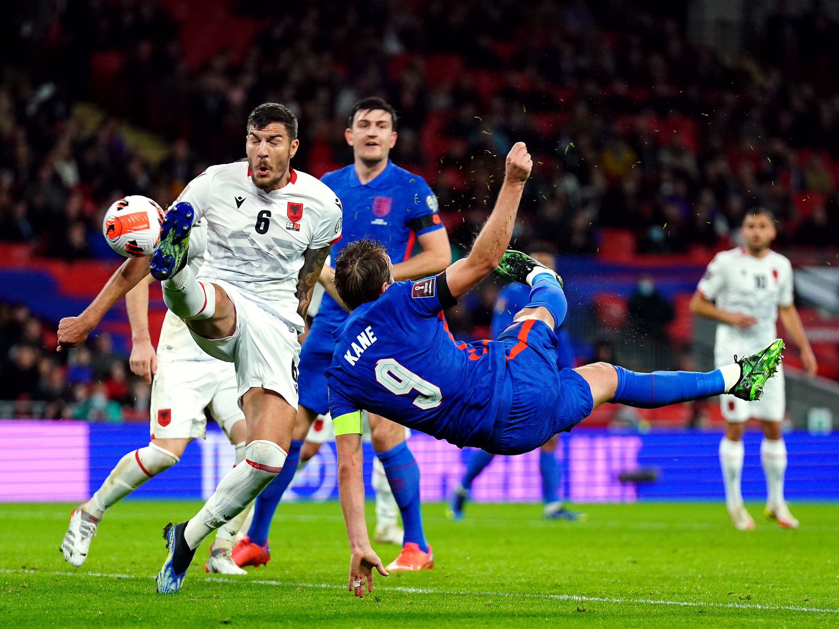 Harry Kane nets the third goal of his perfect hat-trick against Albania