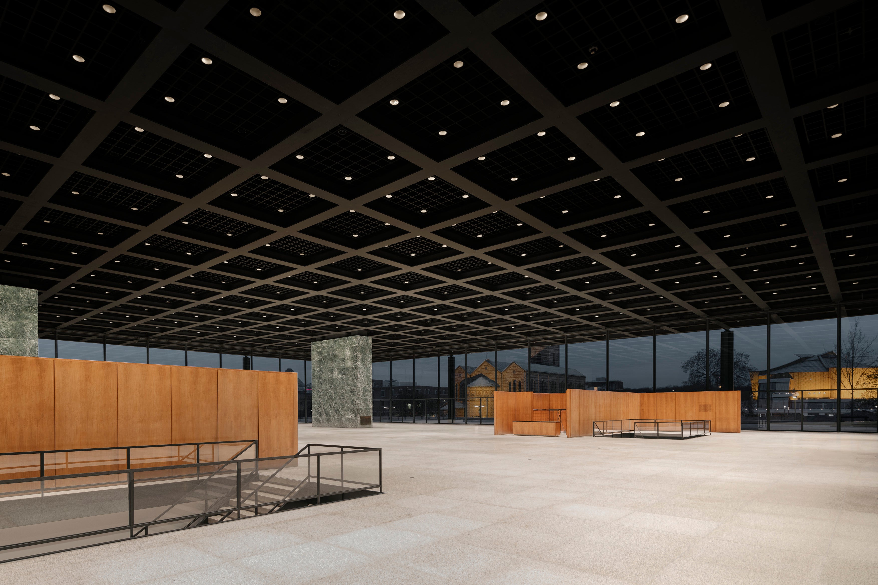 Neue Nationalgalerie refurbishment – the exhibition hall at night time