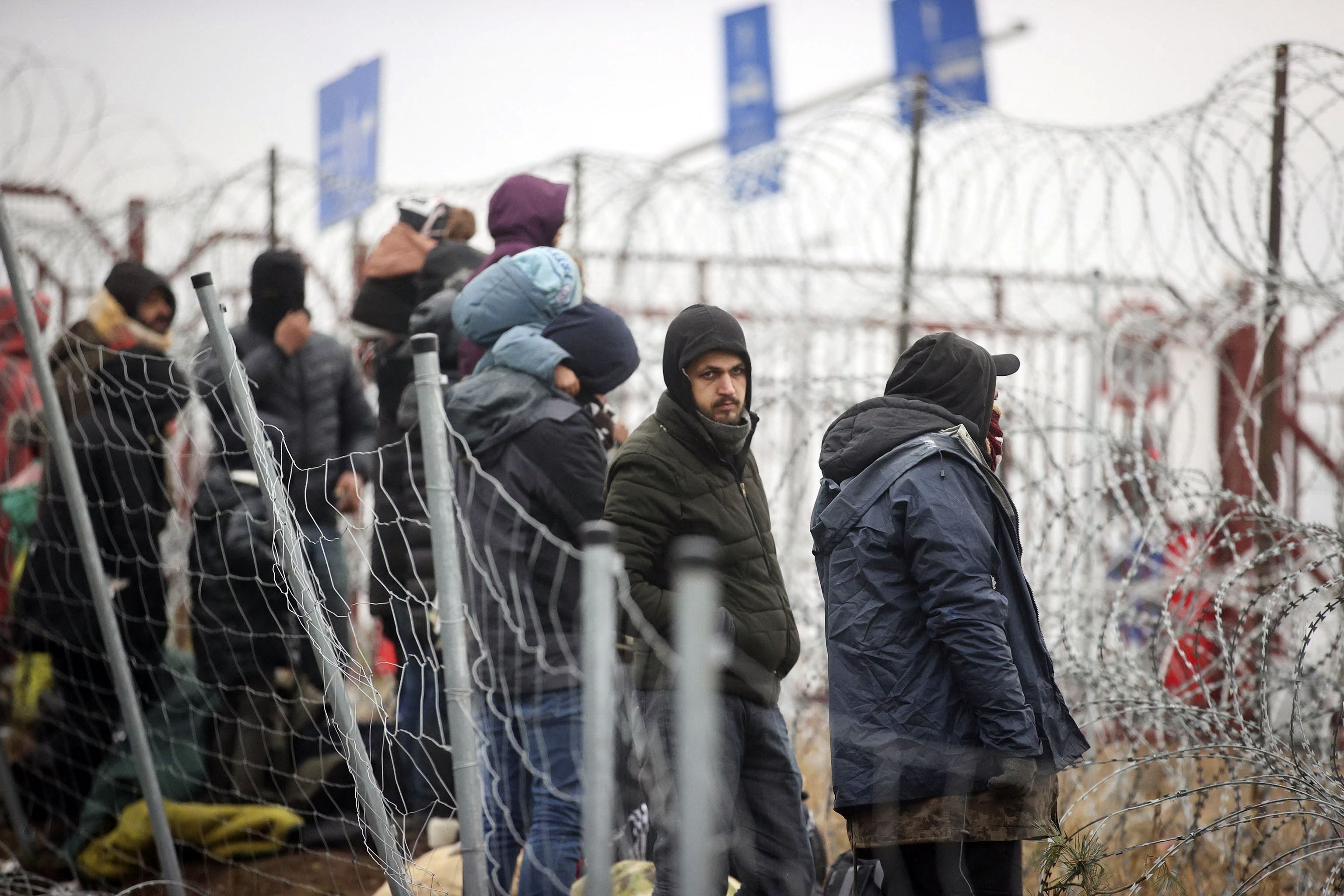 A group of migrants near the Belarusian-Polish border in the Grodno region