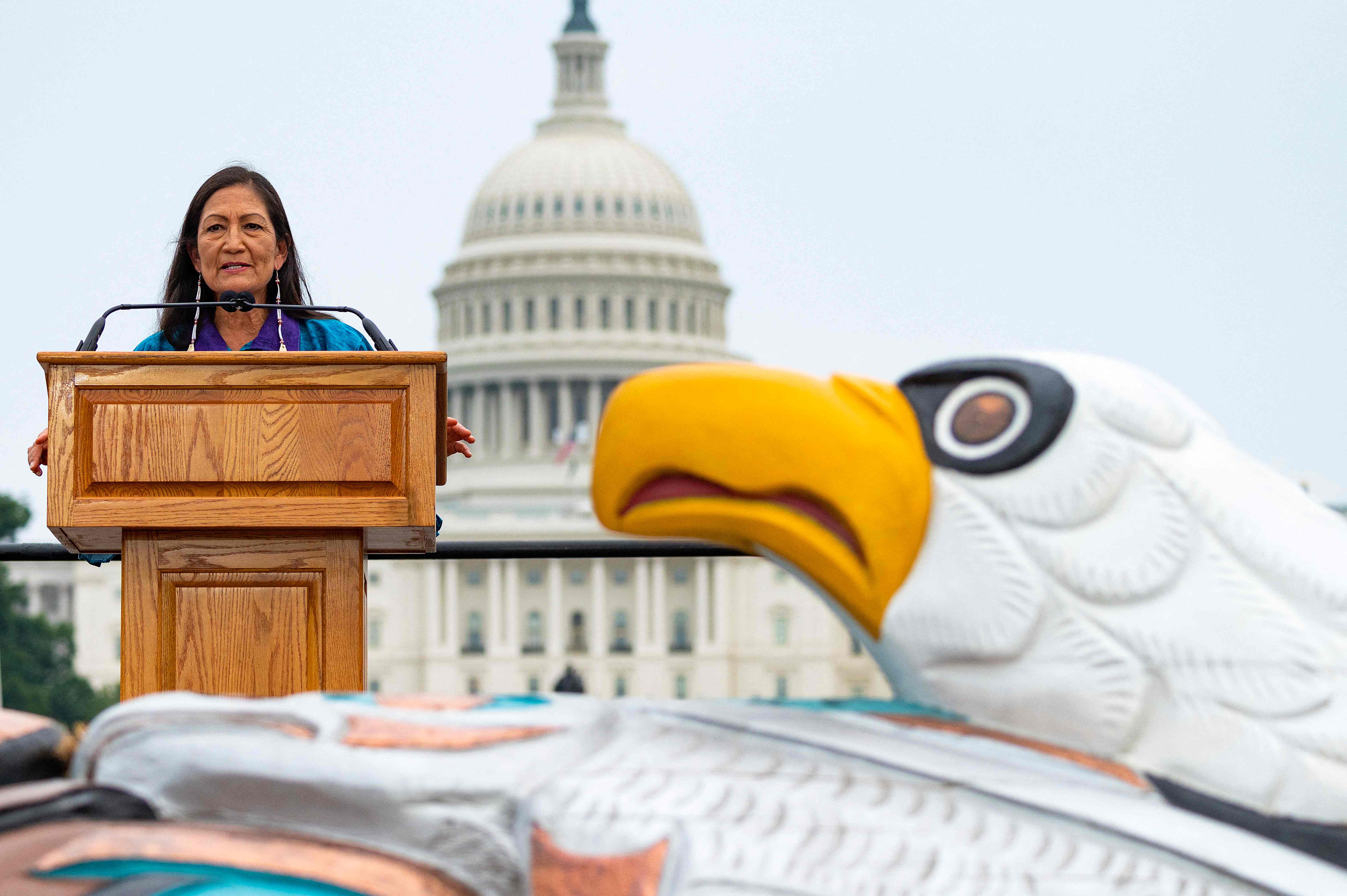 Secretary of the Interior Deb Haaland (in Washington DC in July) announced a review into the nation’s history of Native American boarding schools