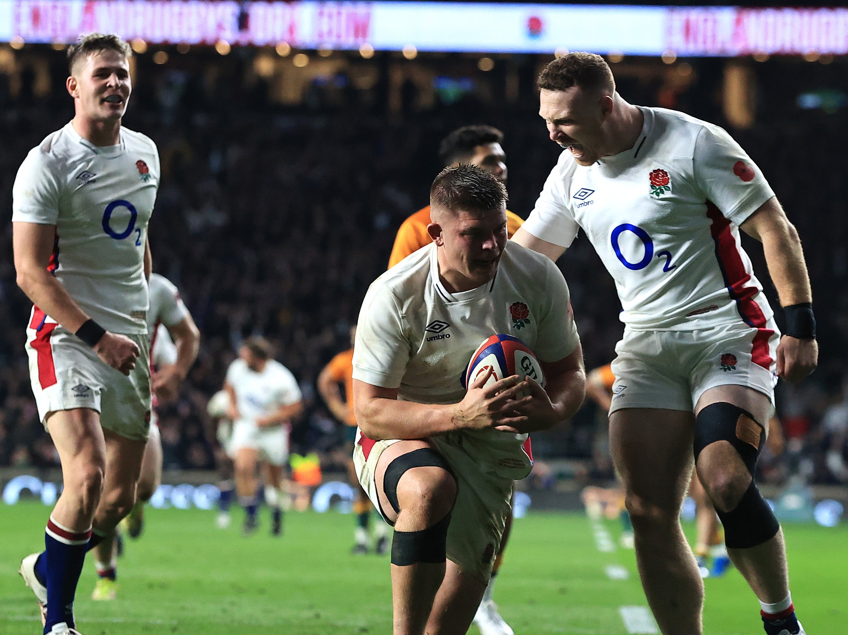 Jamie Blamire scores England’s second try late on during Saturday’s 32-15 win over Australia at Twickenham