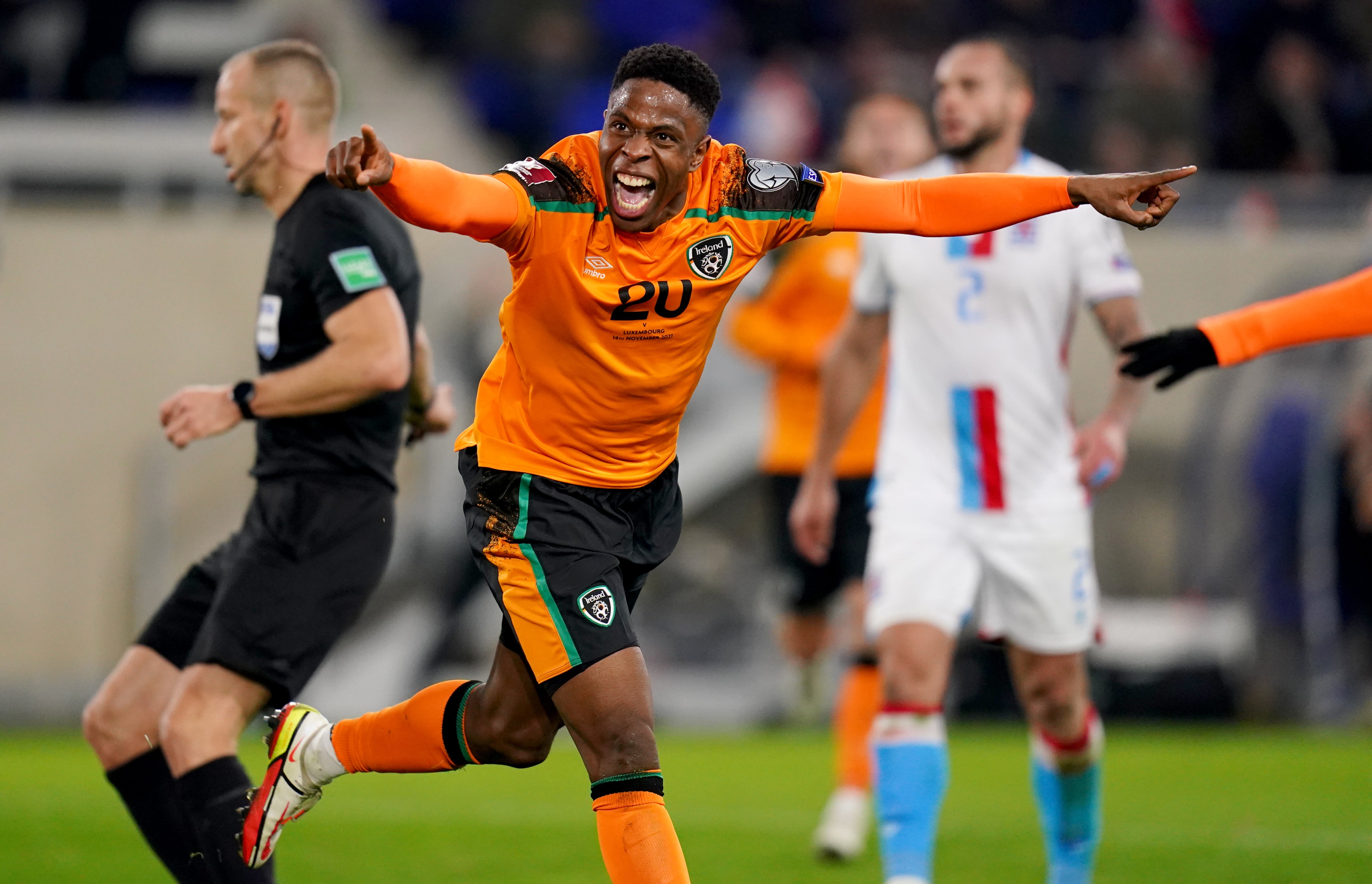 Chiedozie Ogbene celebrates the second goal (John Walton/PA)