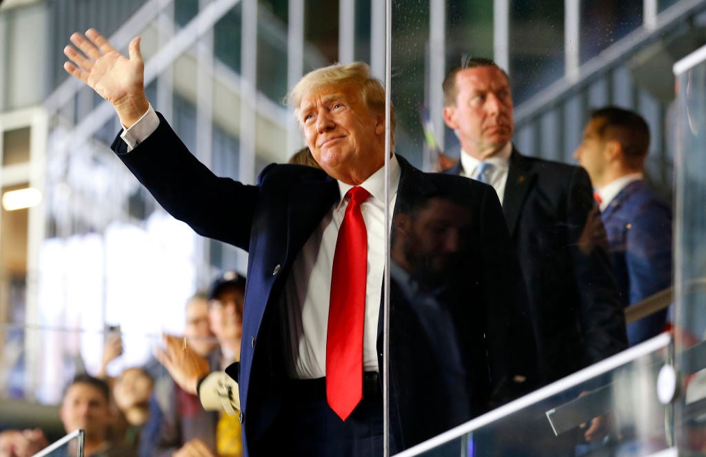 Former President Donald Trump attends Game Four of the World Series in Atlanta