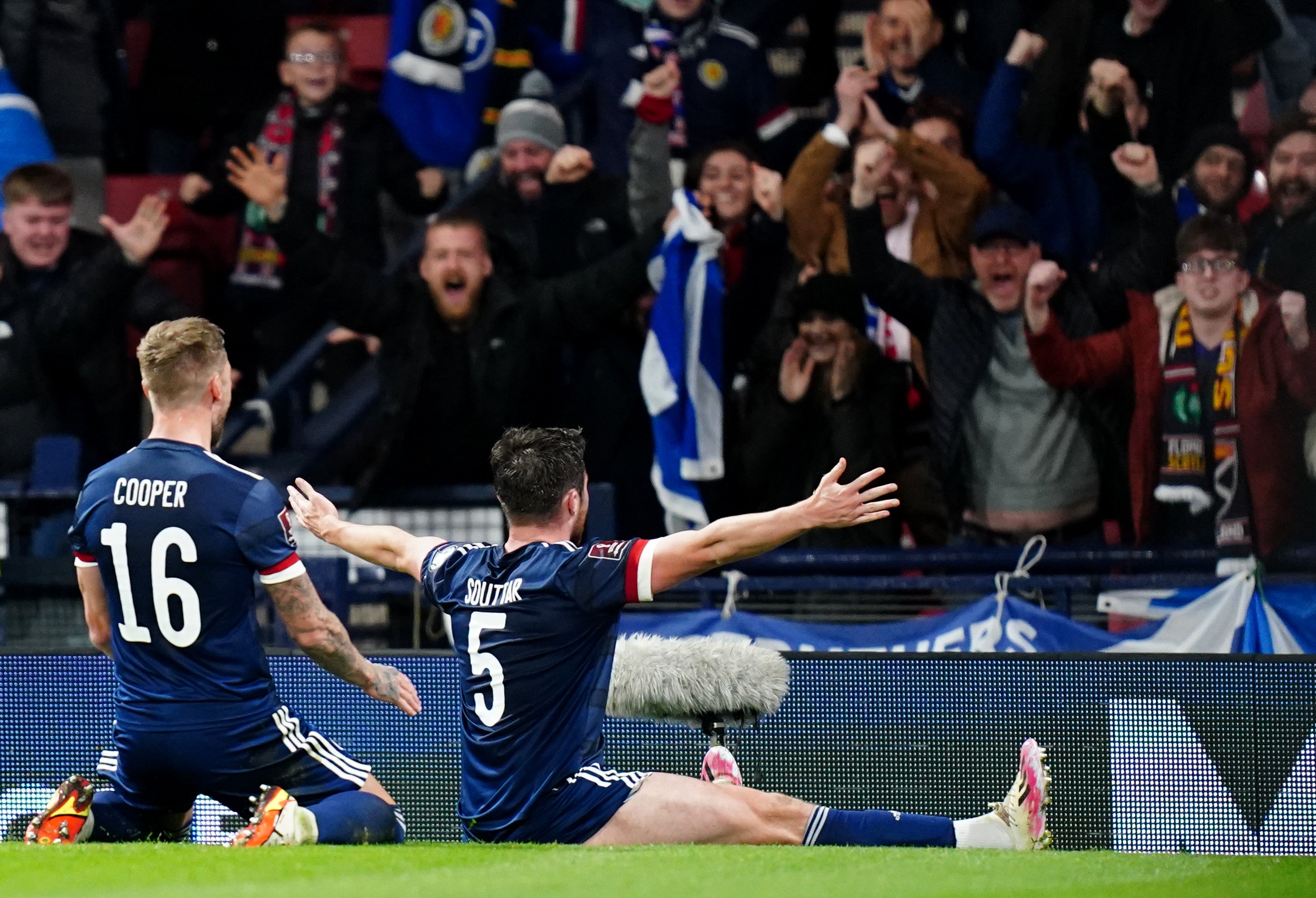 Scotland’s John Souttar (right) scores against Denmark (Jane Barlow/PA)