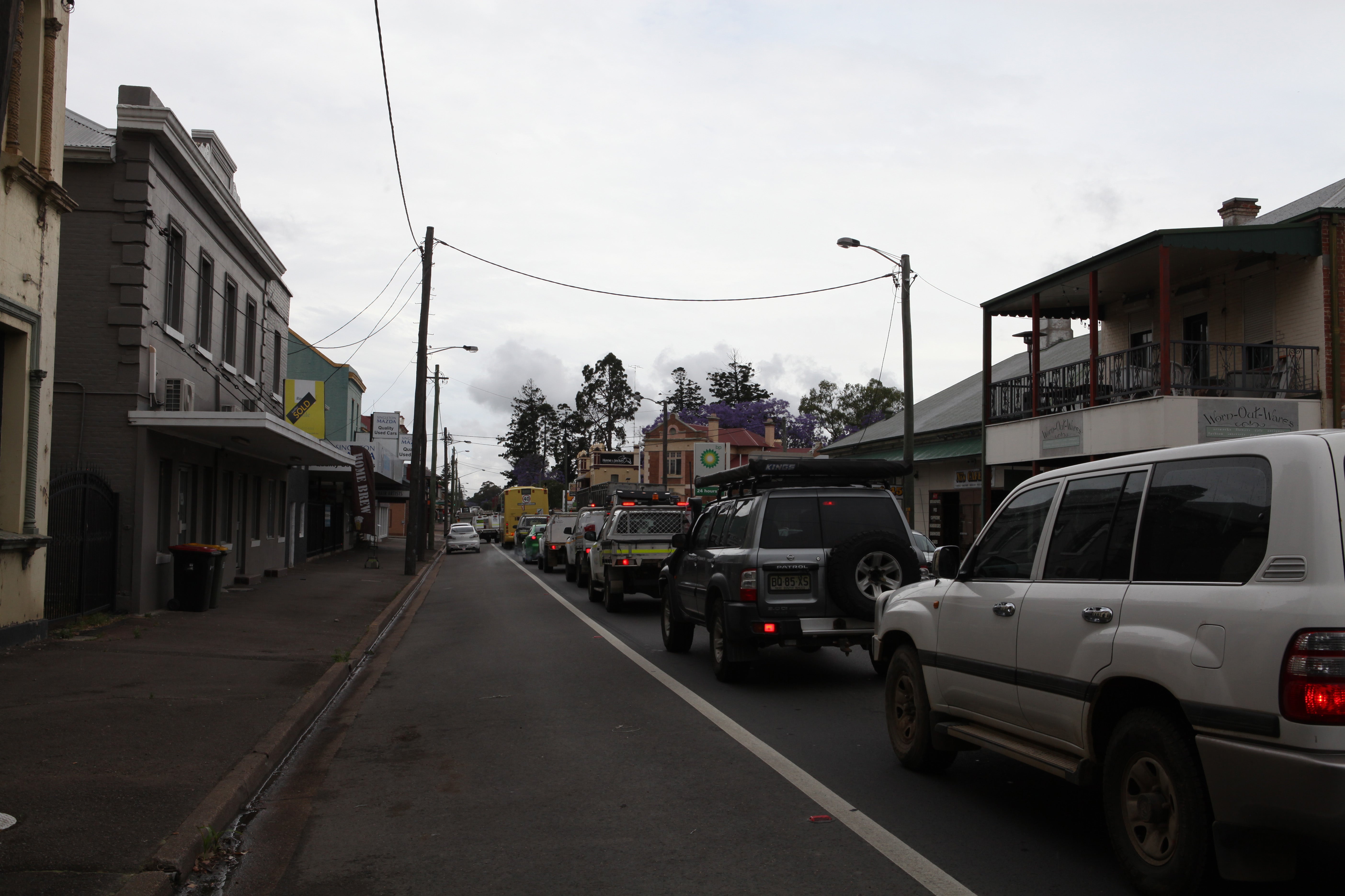 Traffic in downtown Singleton after a shift-change at the local mines