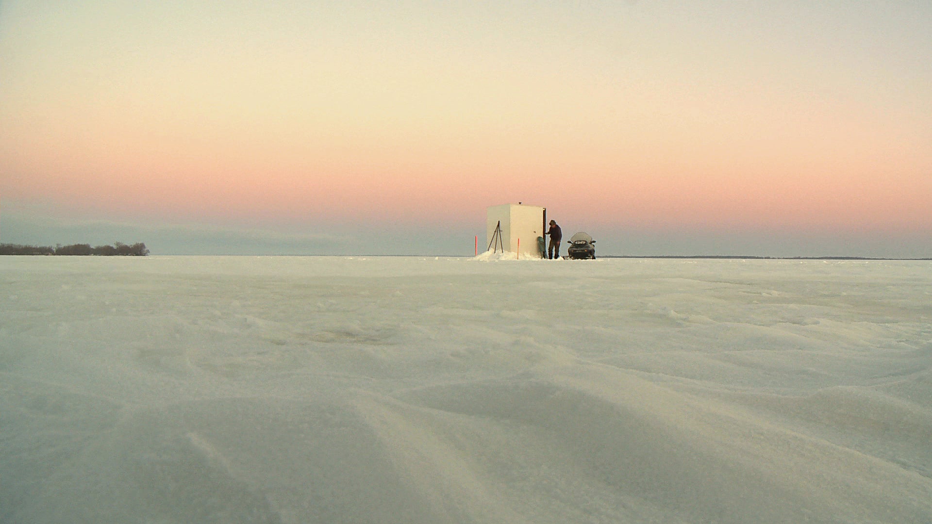 They live in these tiny metal huts on the ice for six hours a day over two bitterly cold weeks