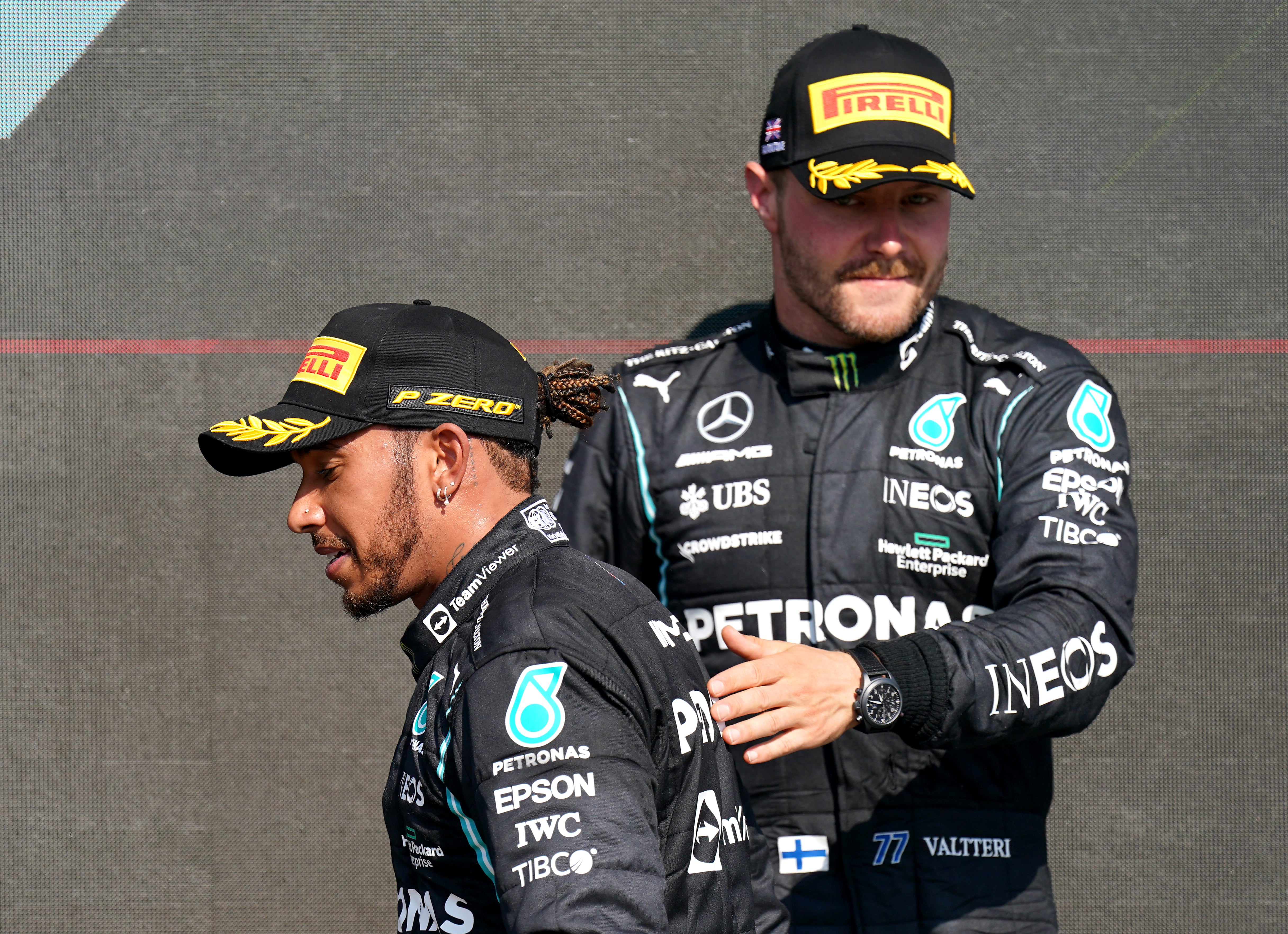 George Russell will replace Valtteri Bottas (right) as Hamilton’s (left) team-mate next year (Tim Goode/PA)