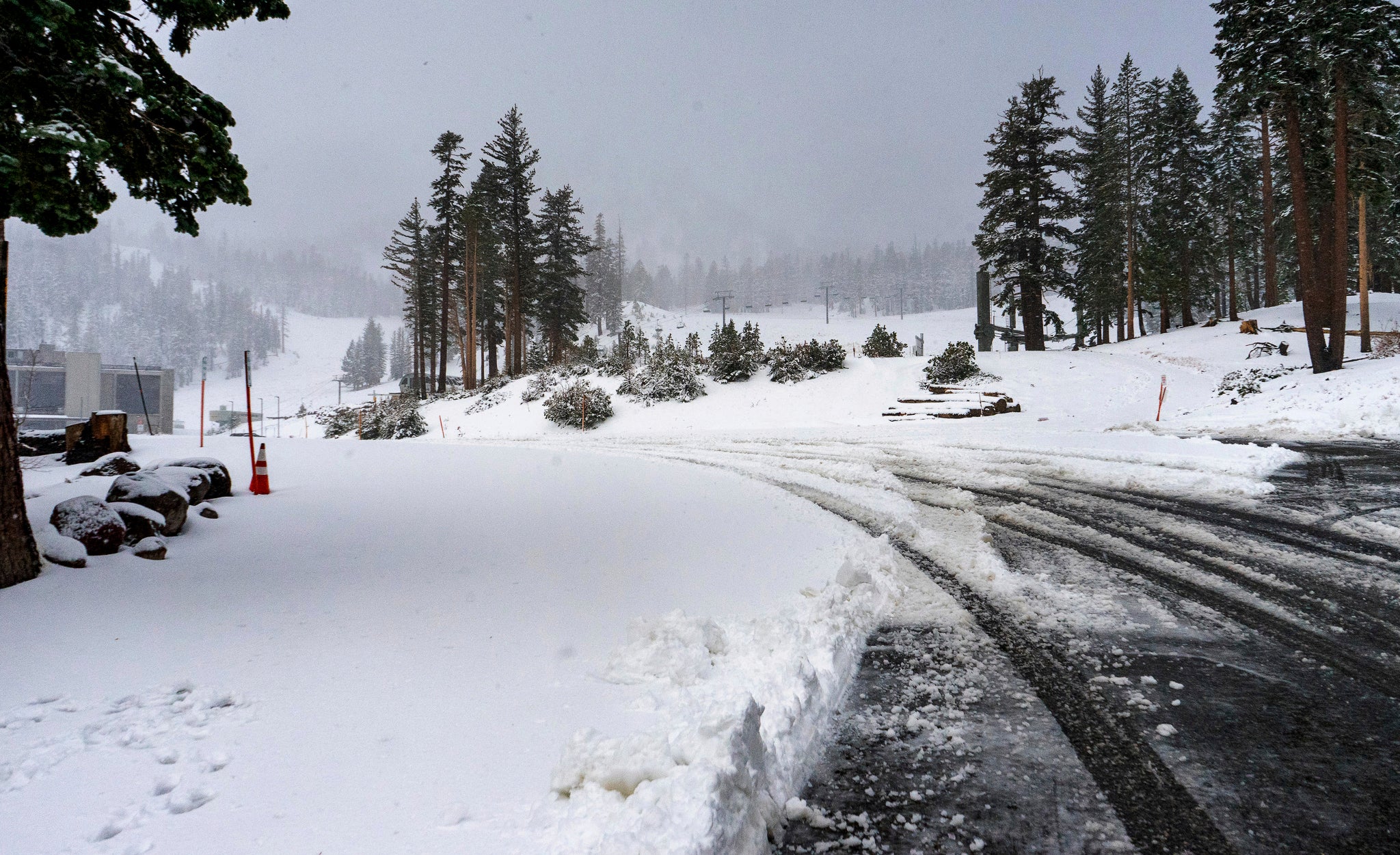 Fresh snowfall at Mammoth Mountain, California, on November 9, 2021