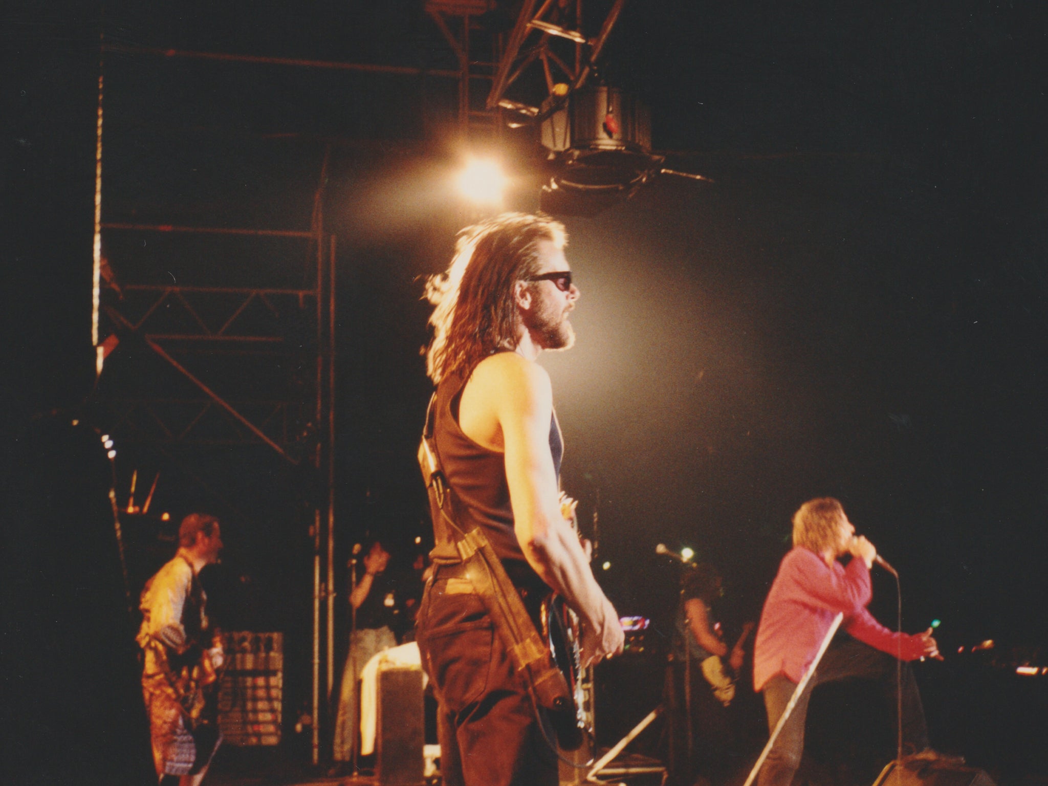 The band at a gig on the Champs-Elysees in Paris in 1993