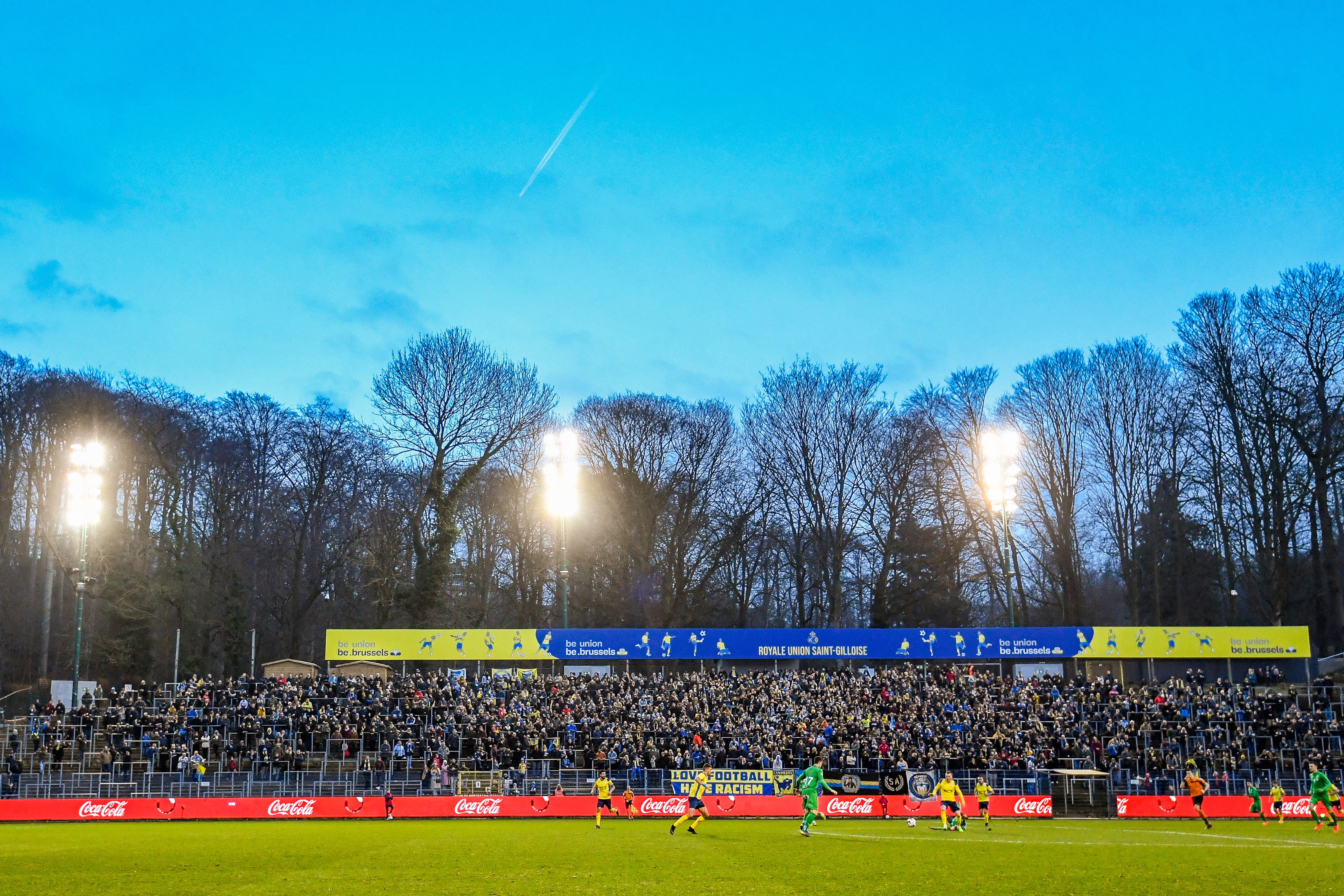 Union’s supporters pictured at Stade Joseph Marien