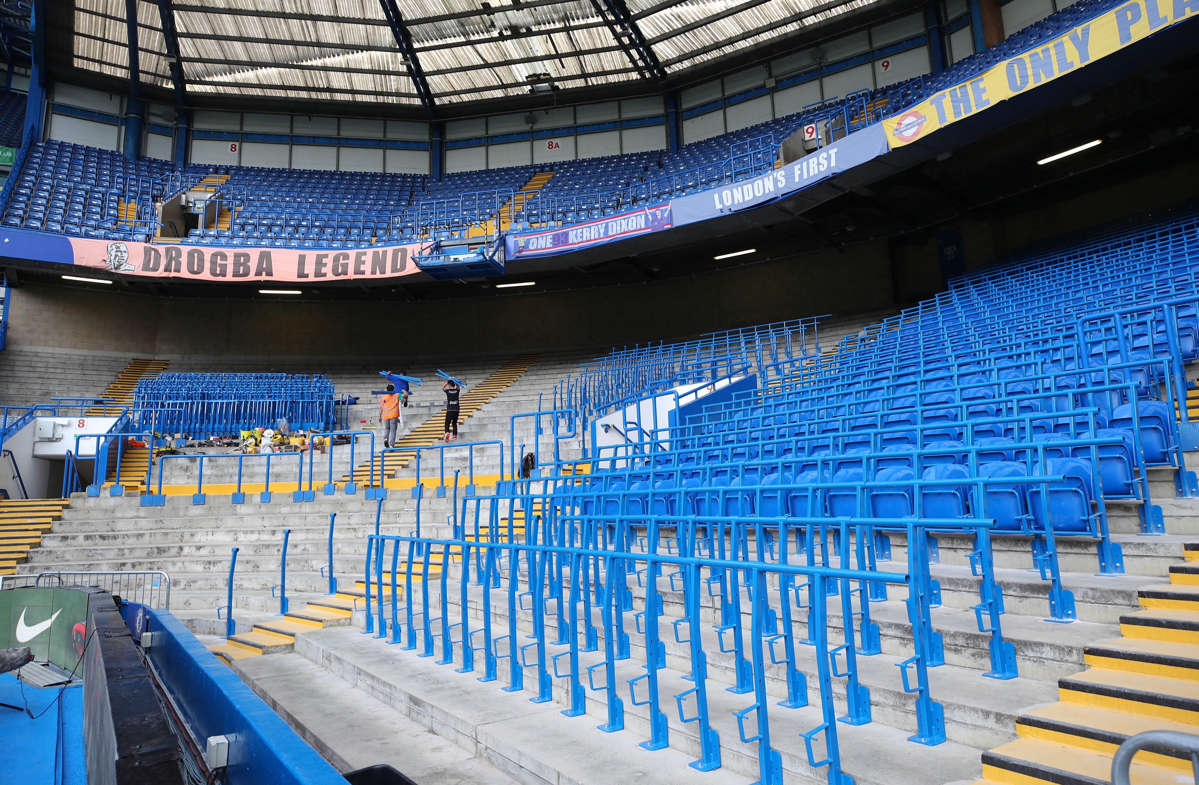 The new safe standing areas under construction at Stamford Bridge