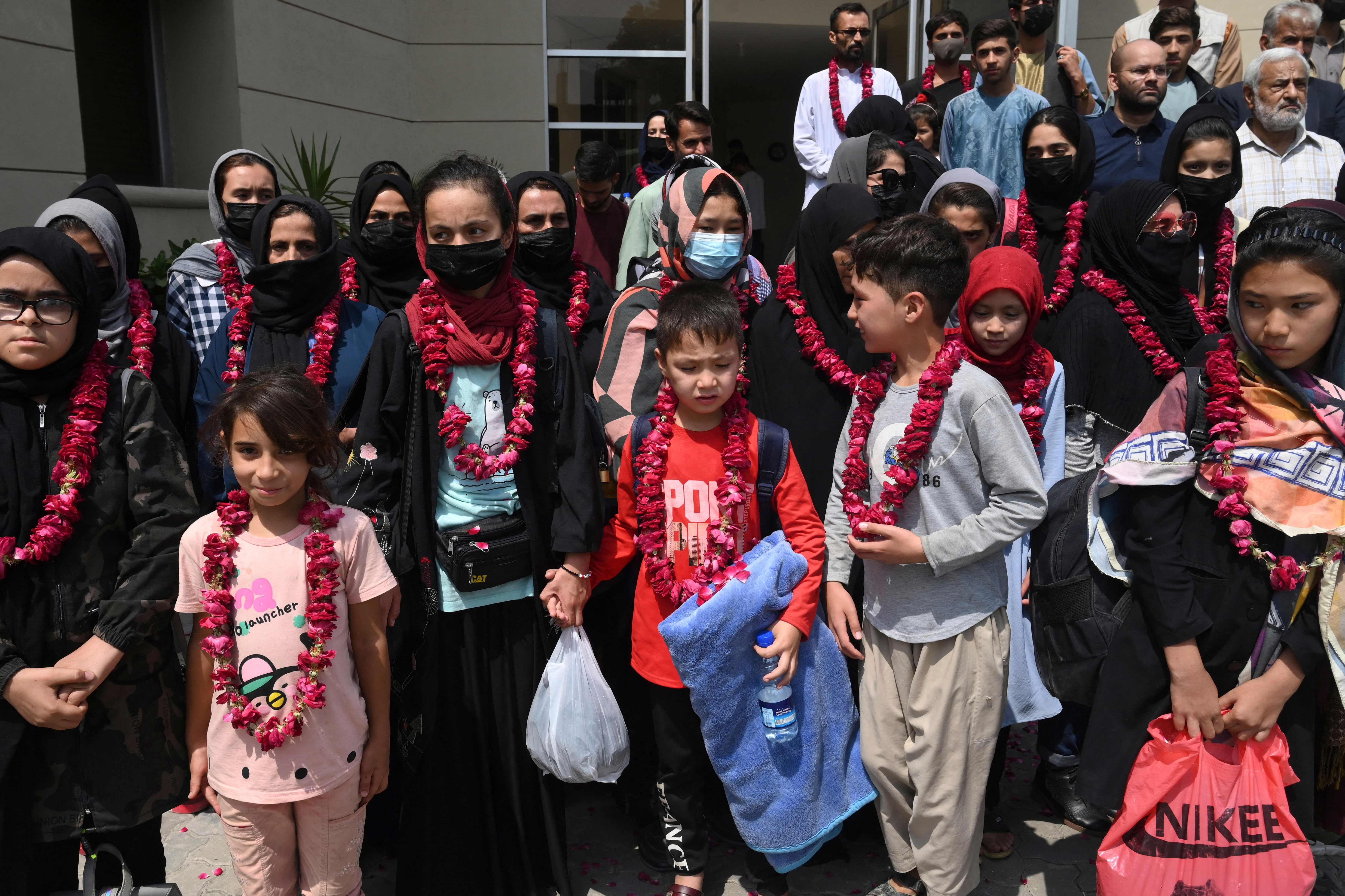 Members of Afghanistan's national girls football team in Lahore, Pakistan, last month after fleeing Taliban