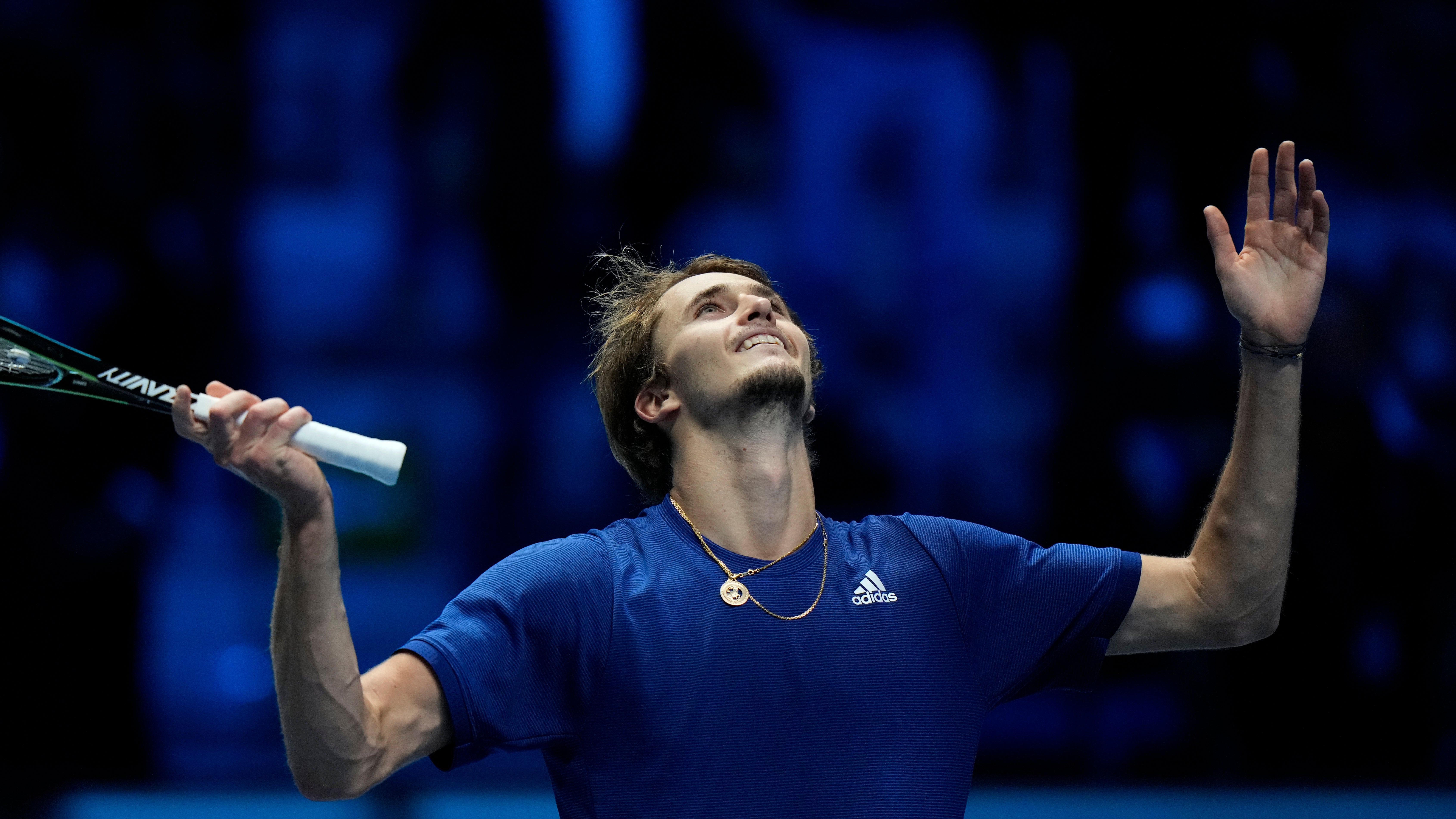 Alexander Zverev celebrates defeating Novak Djokovic (Luca Bruno/AP)