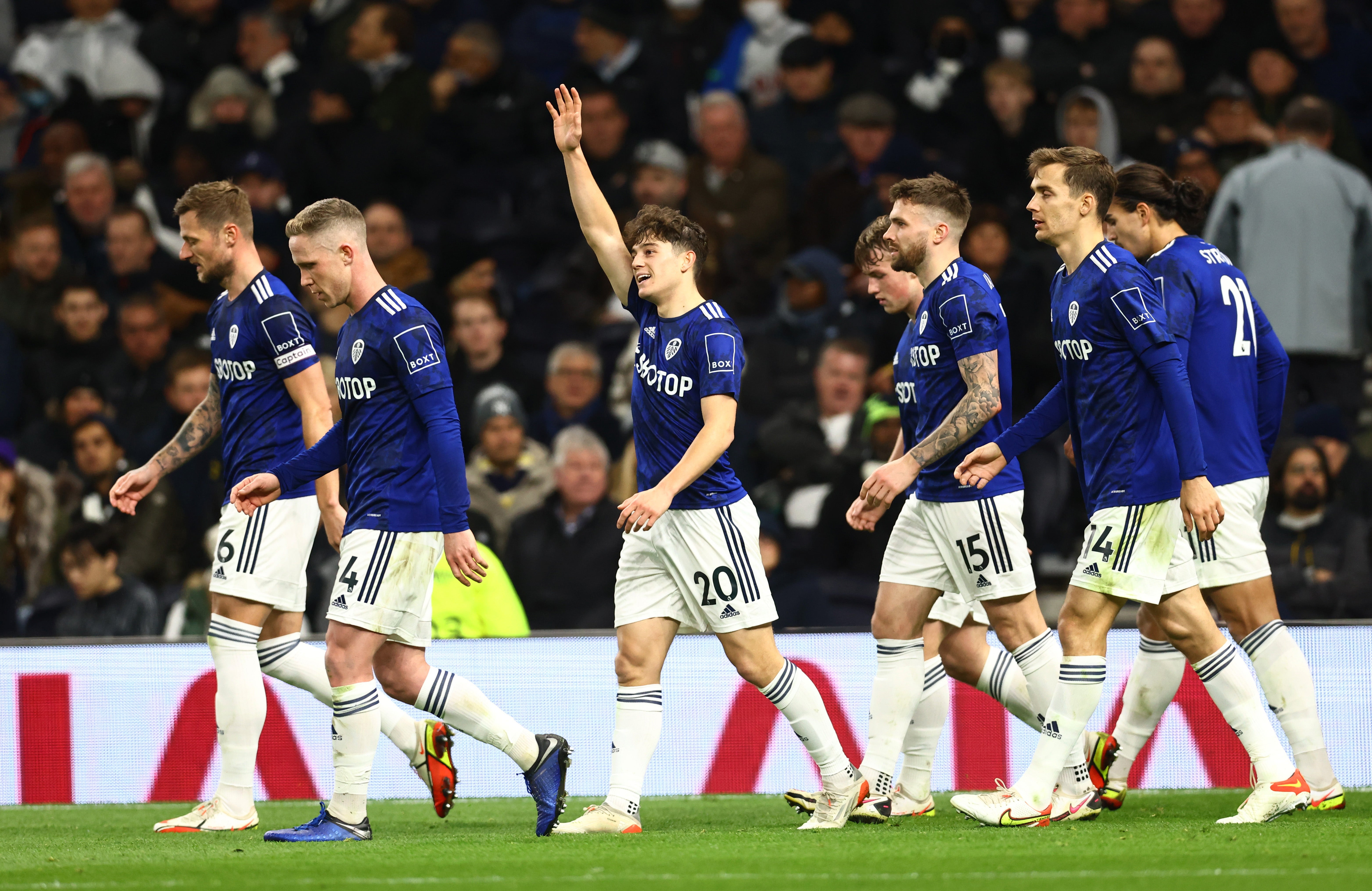 Dan James celebrates putting Leeds in front at Spurs