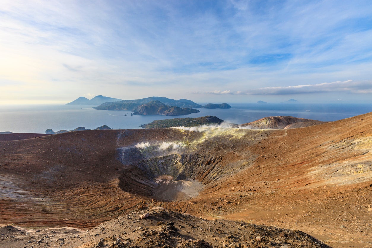 Fumaroles on the Gran Cratere della Fossa, the main crater of Vulcano, on the island of the same name