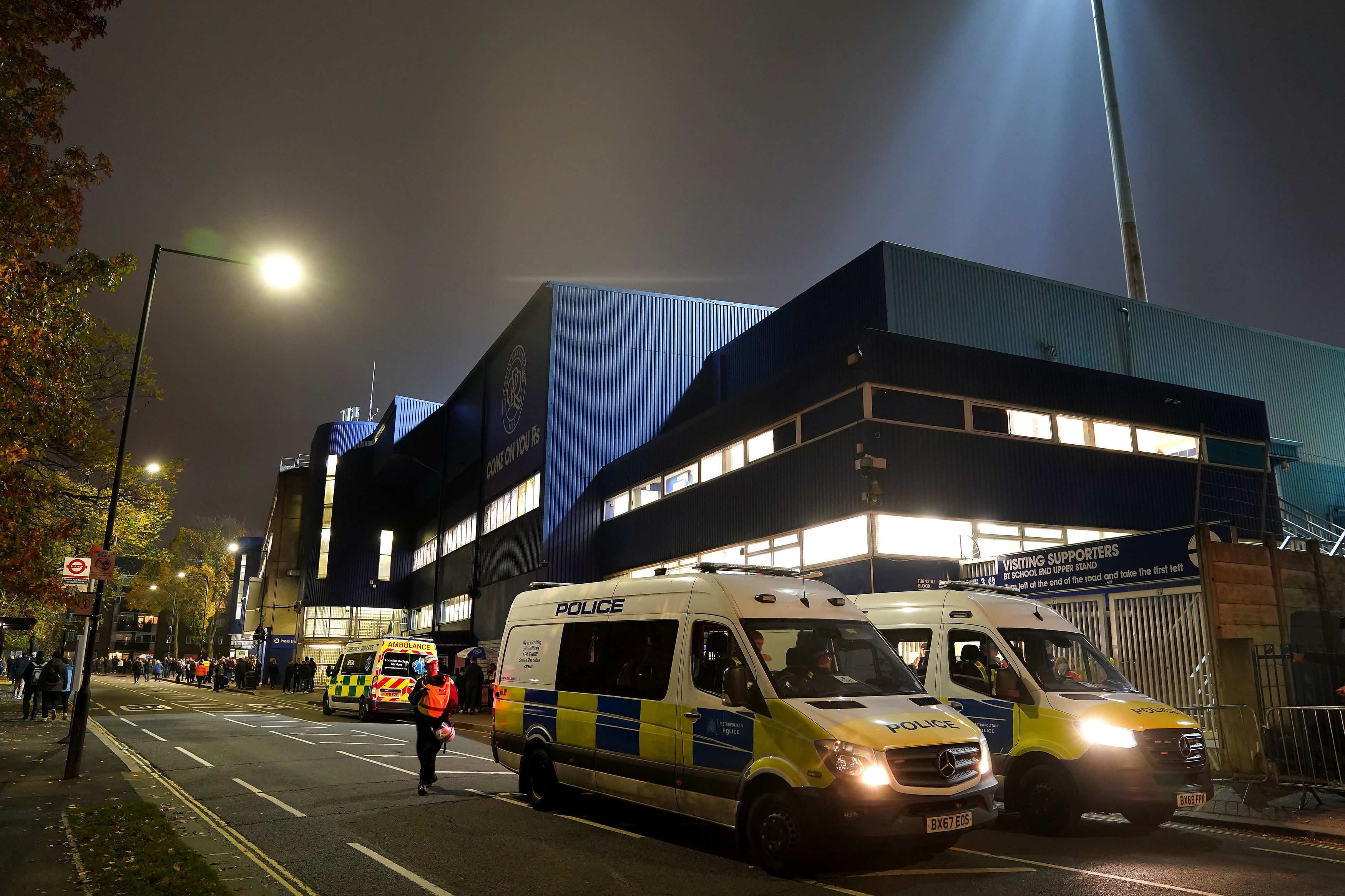 Police vans outside the ground before the Sky Bet Championship match at the Kiyan Prince Foundation Stadium on Friday, 19 November