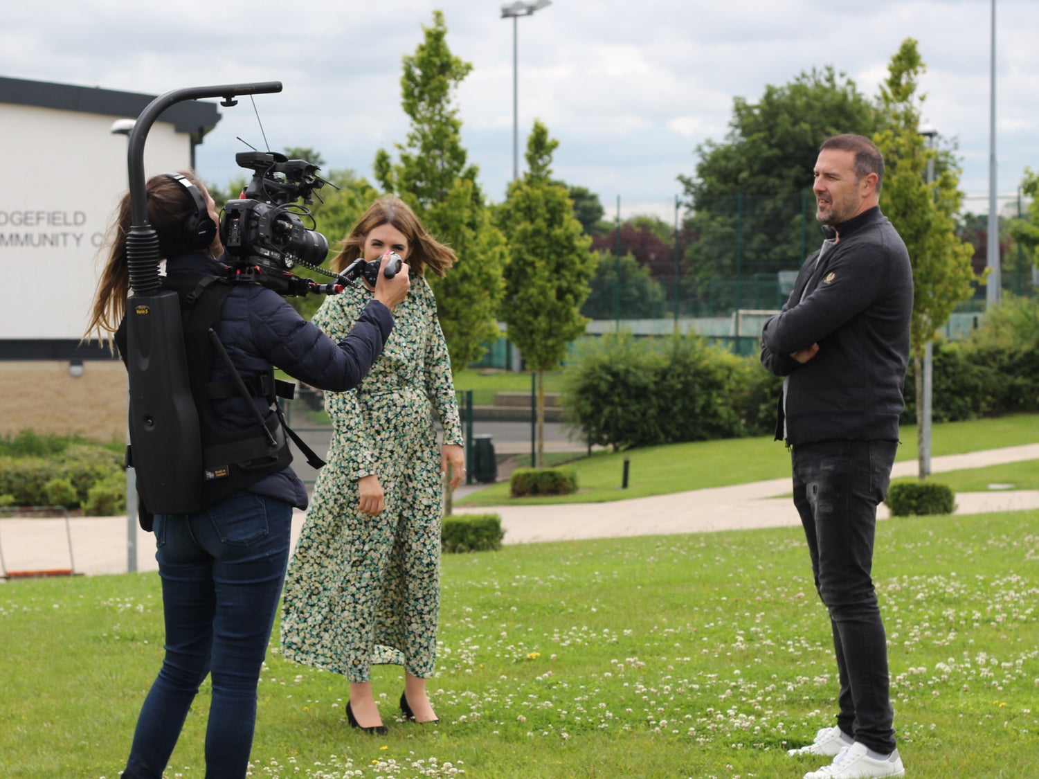 Paddy McGuinness and Amy McGowan behind the scenes at Sedgefield Community College