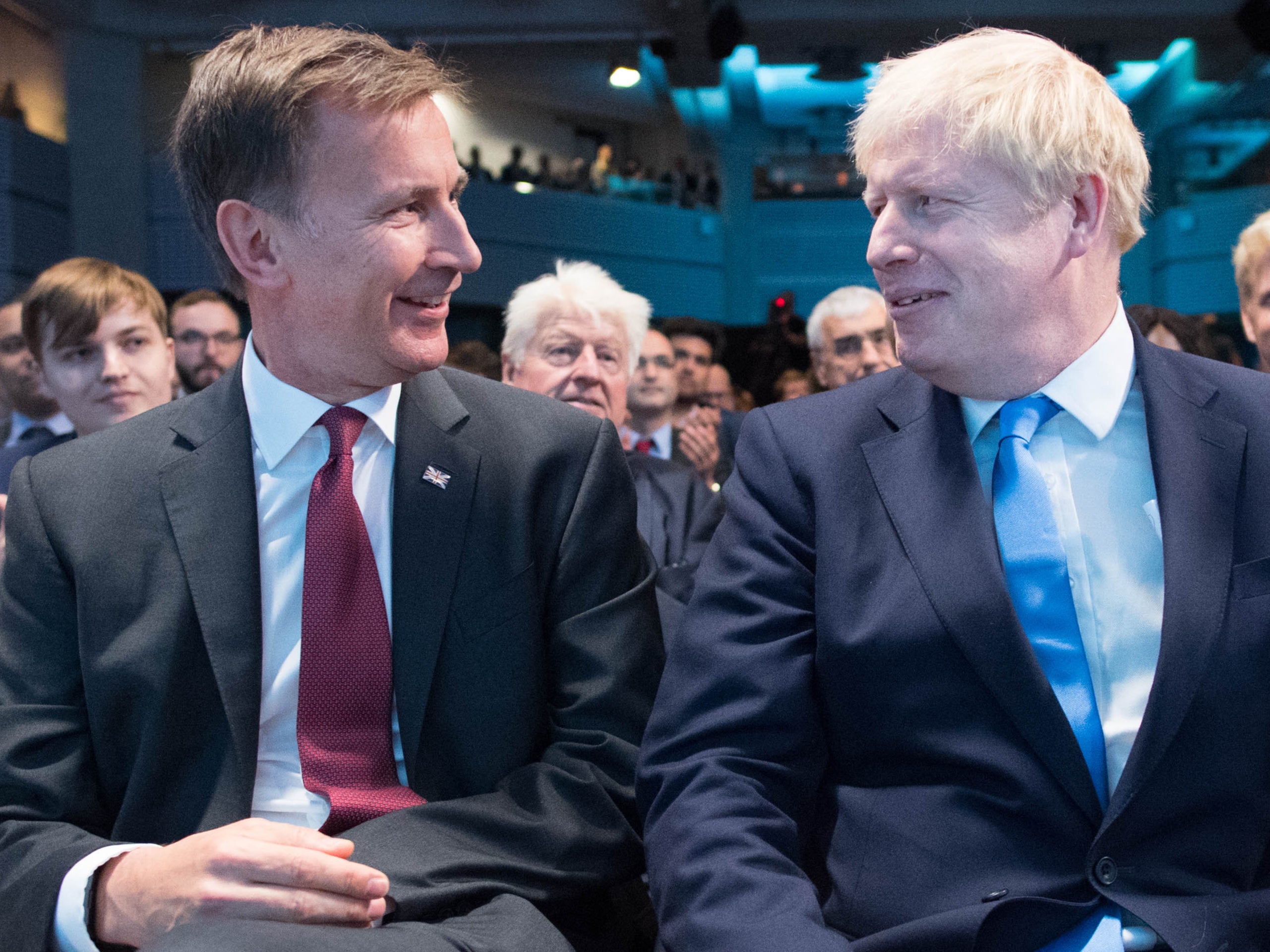 A file photo from 2019 shows Jeremy Hunt congratulating Boris Johnson on winning the Tory leadership contest