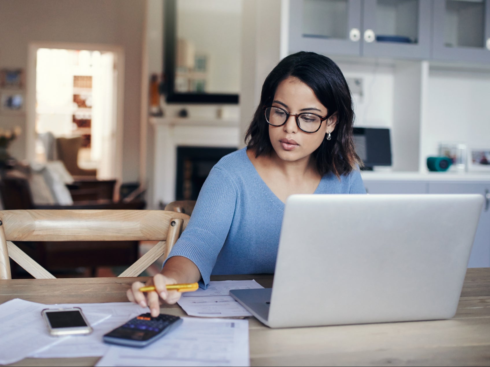 A woman working from home