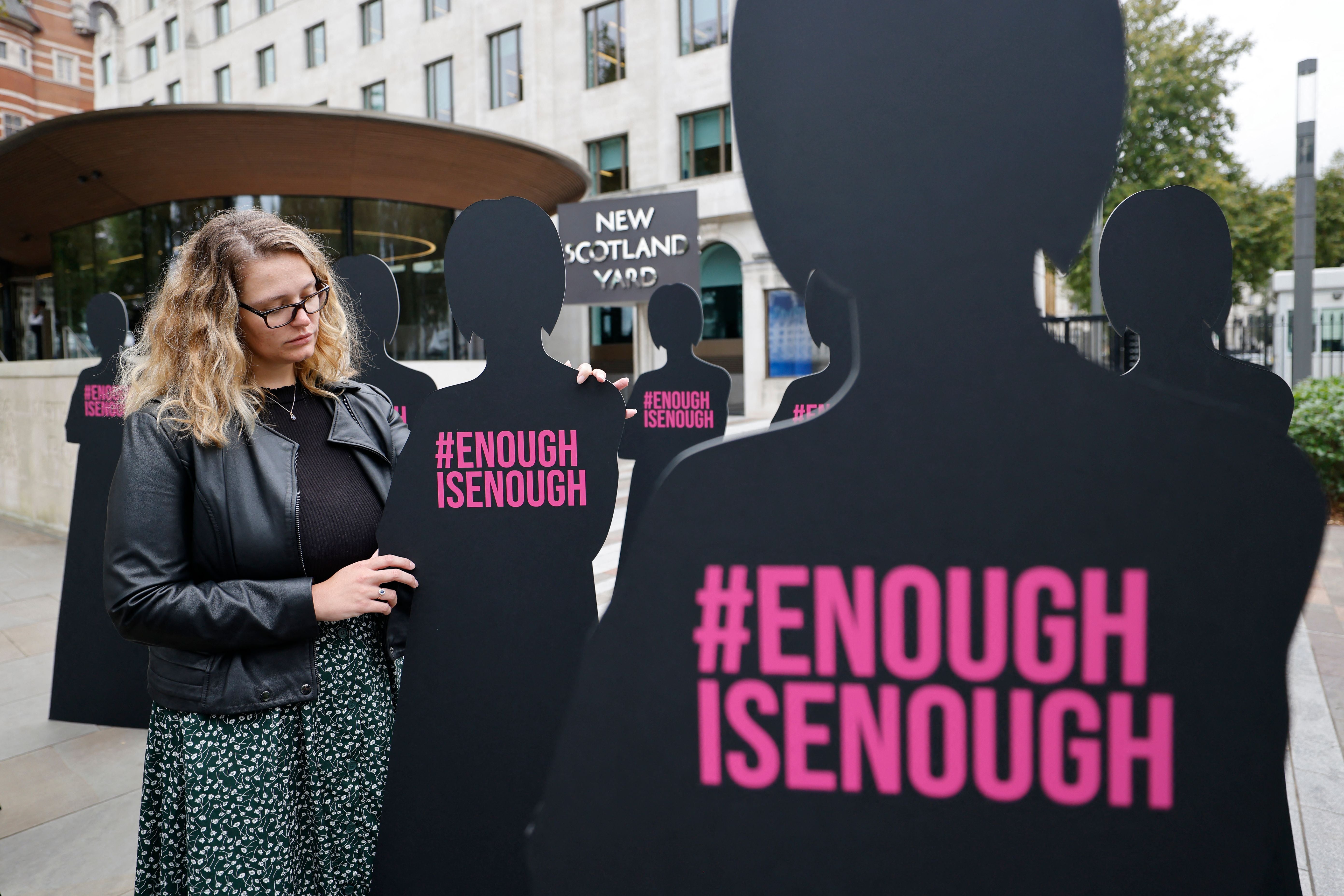 Campaigners outside the Metropolitan Police headquarters in London to highlight the issue of women who have been killed by male police officers