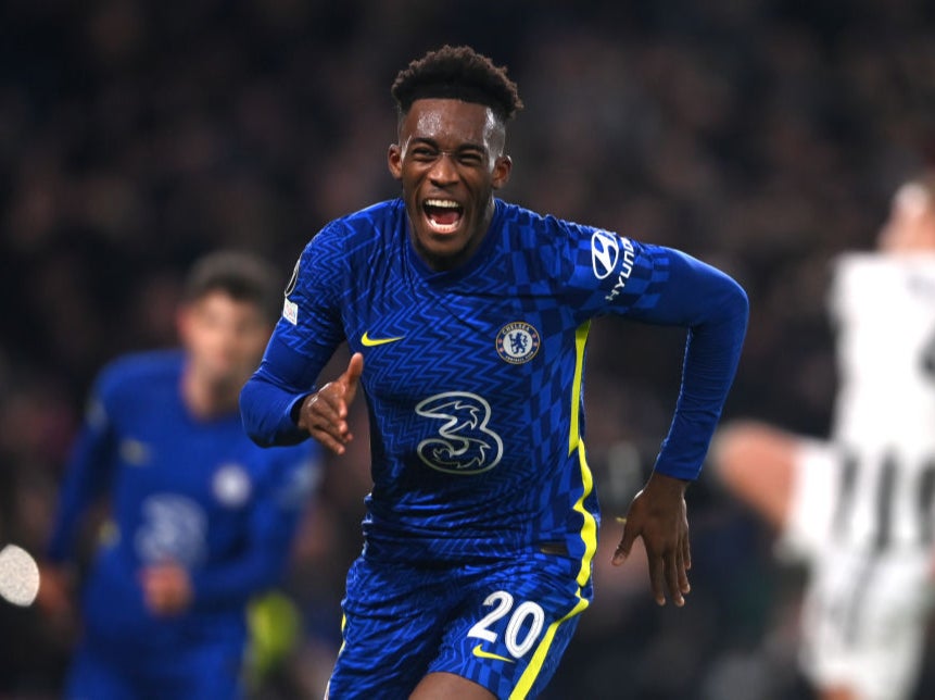 Callum Hudson-Odoi celebrates scoring Chelsea’s third