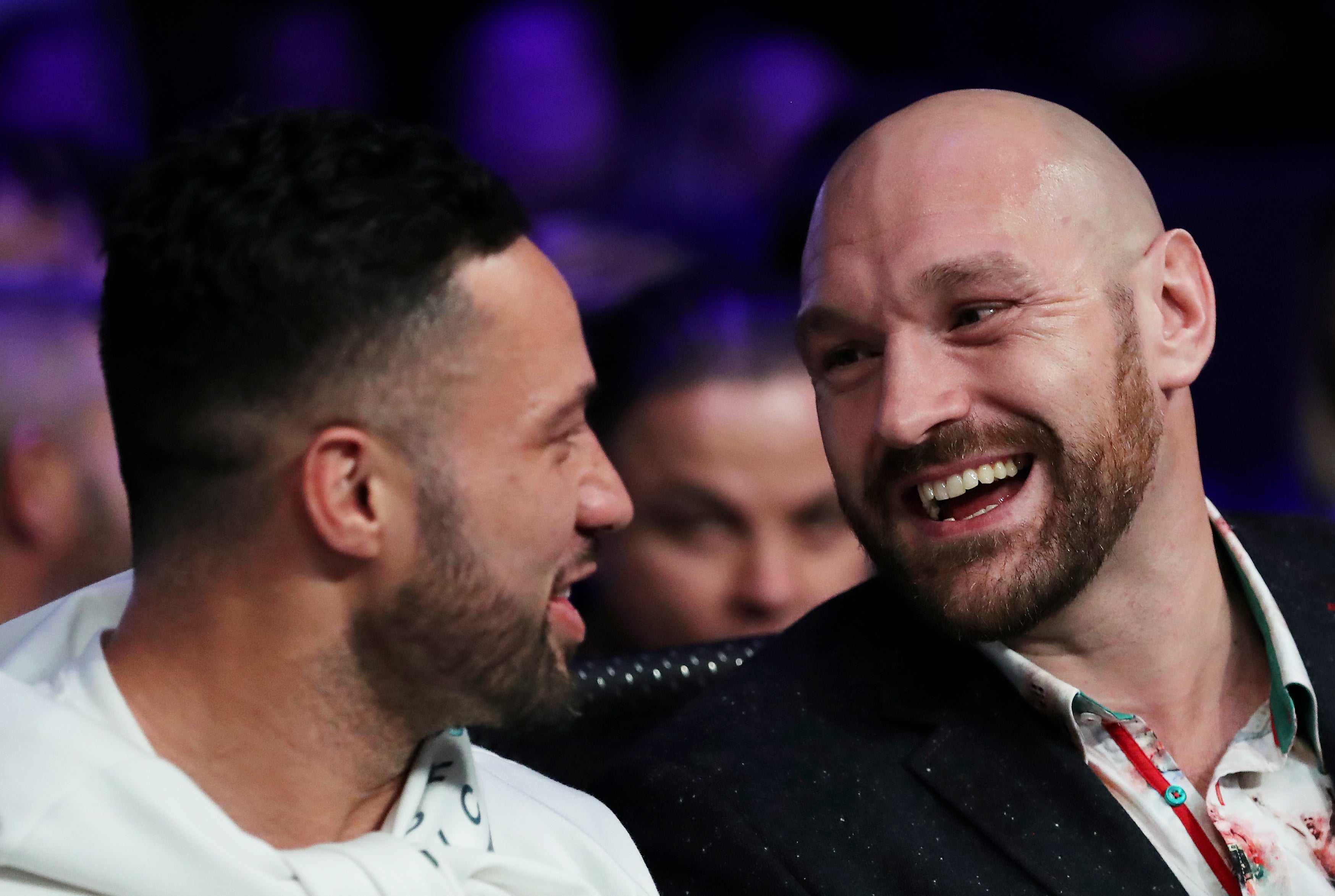 Tyson Fury shares a joke with training partner Joseph Parker