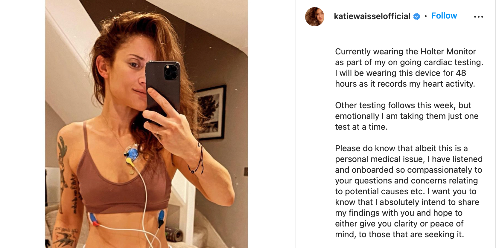 Katie Waissel shared a health update with fans after suffering suspected heart attack