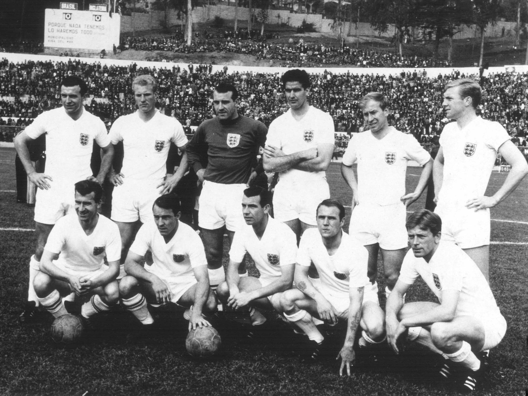 Flowers and England before their quarter-final defeat to Brazil at the 1962 World Cup