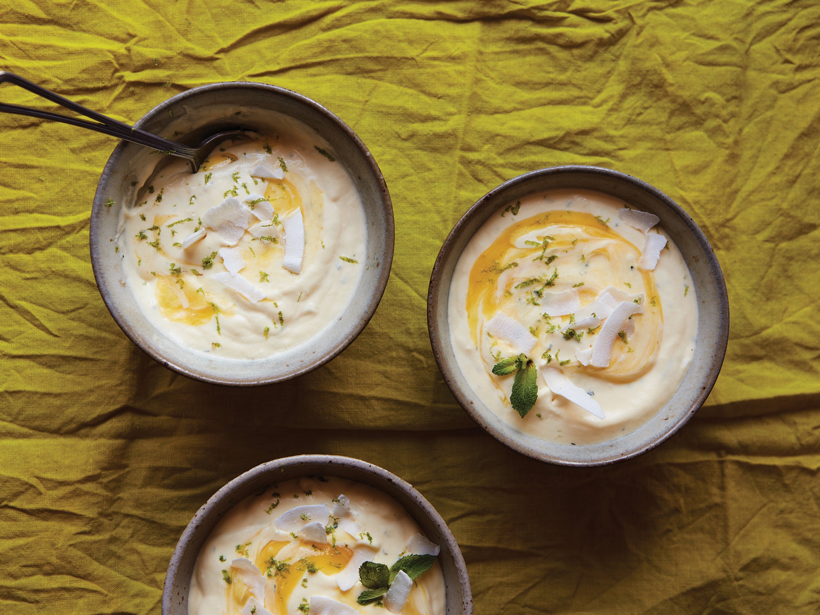 Mint and mango work wonderfully together in this pud