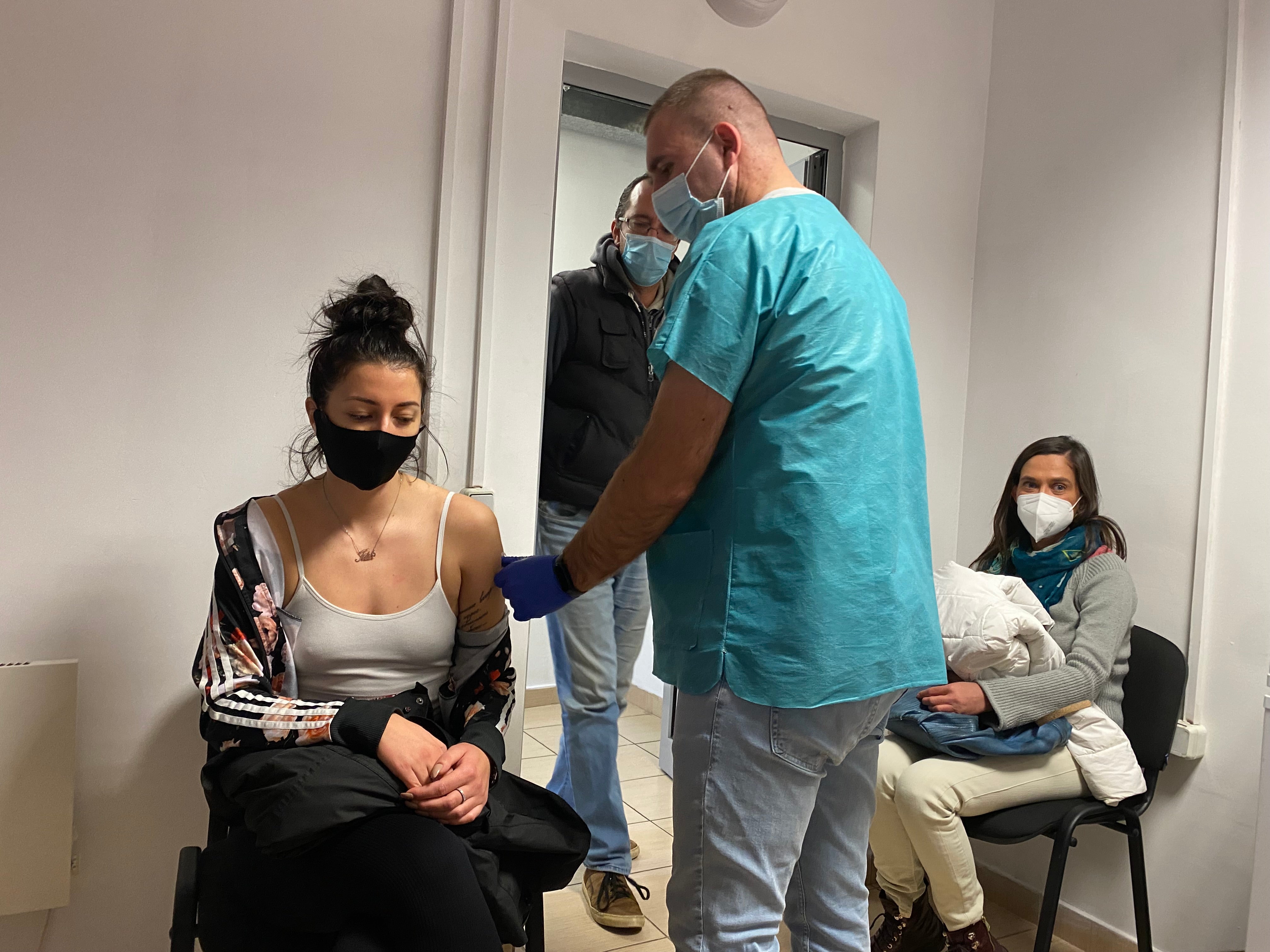 A woman is vaccinated at a centre in Sofia