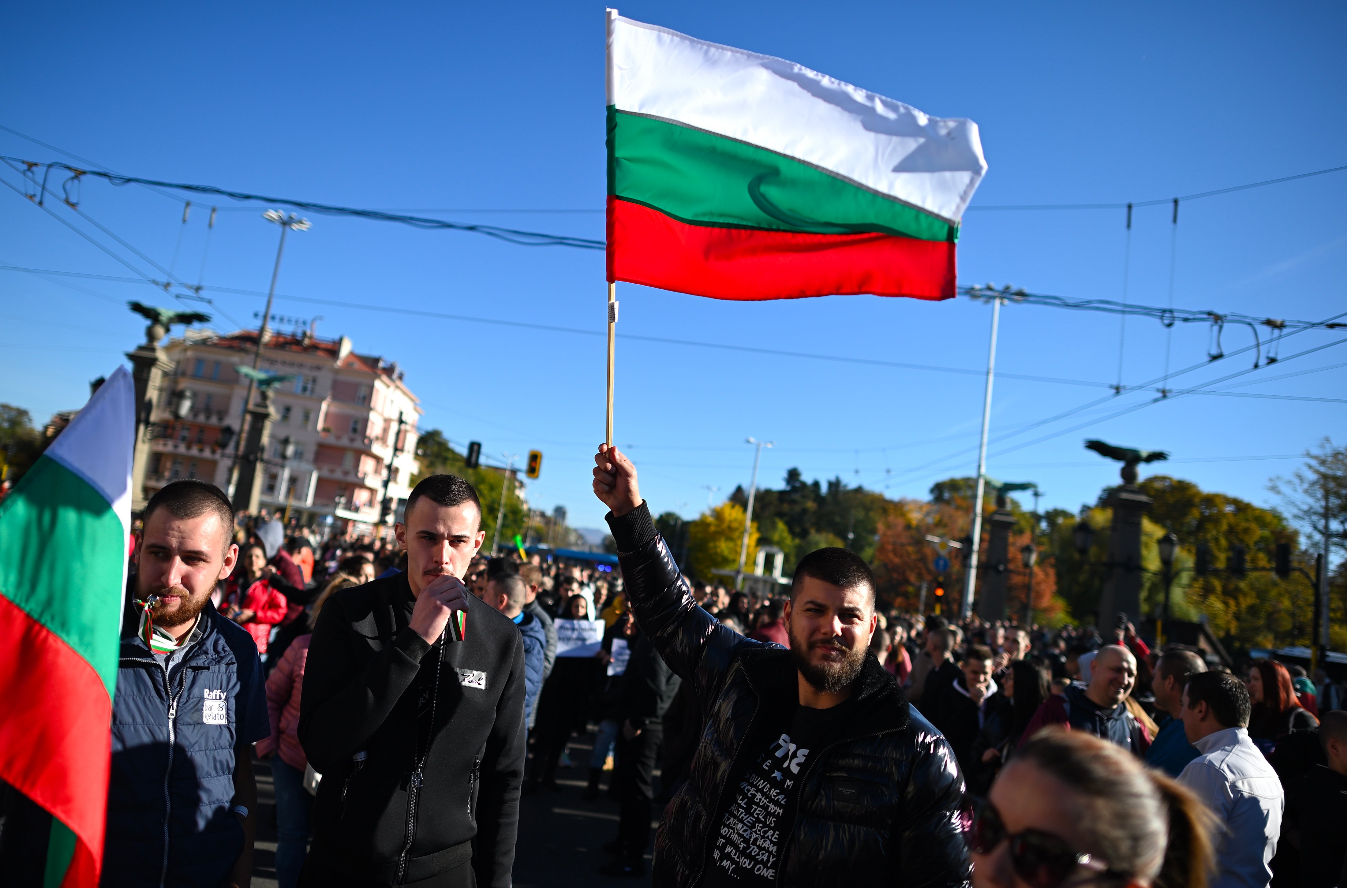 Protesters wave a Bulgarian national flag during a nationwide protest over Covid-19 measures last month