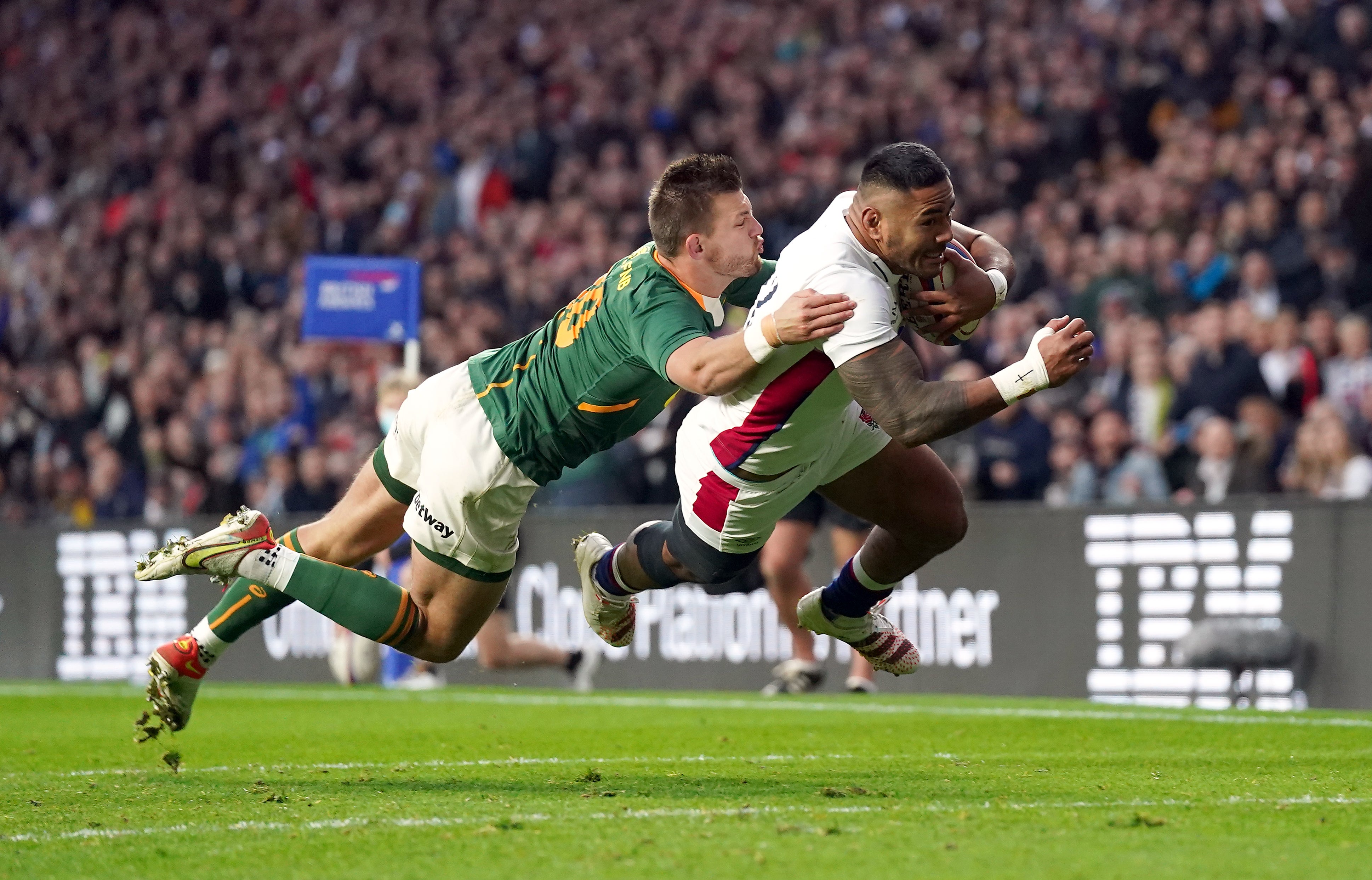 Manu Tuilagi ran in the first of England’s three tries against South Africa (Adam Davy/PA)