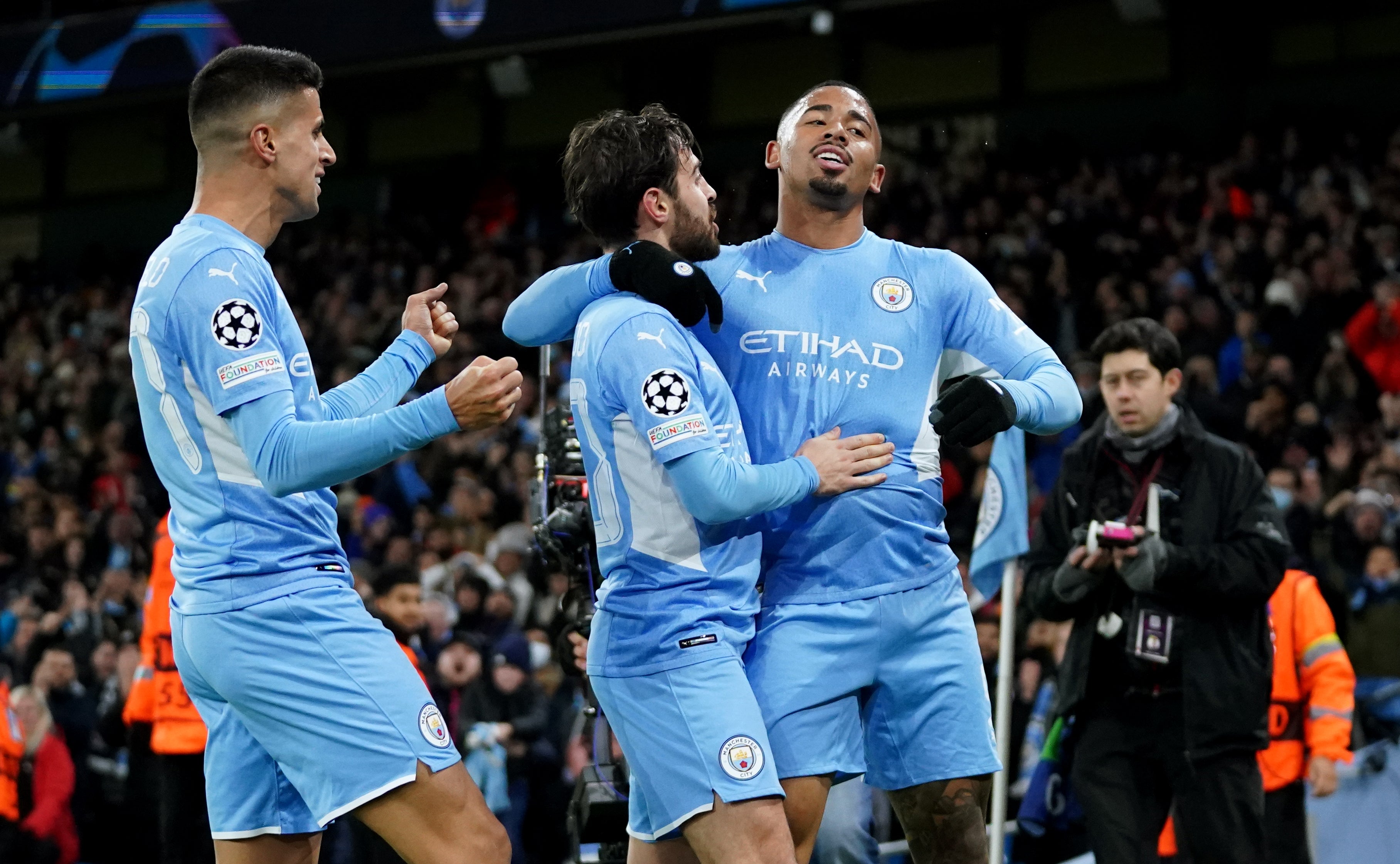 Gabriel Jesus, right, celebrates his winning goal