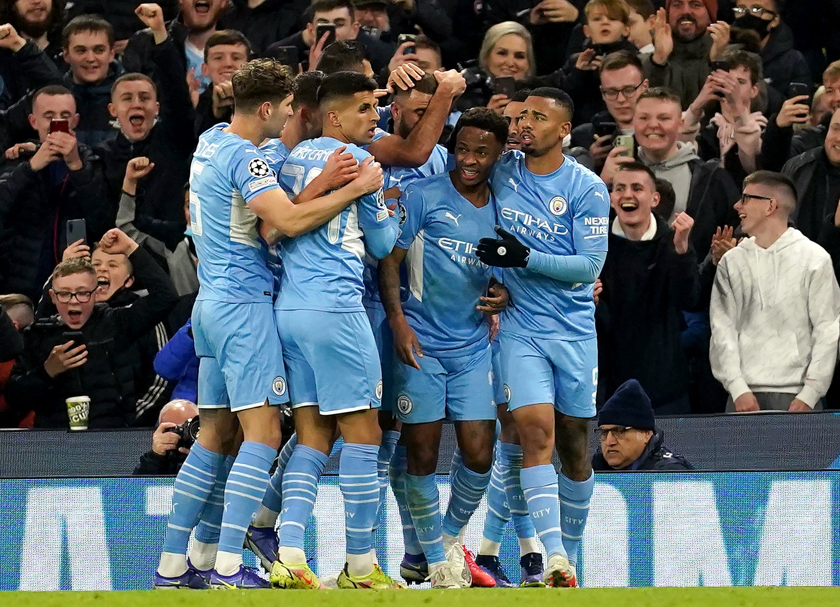 City celebrate Raheem Sterling’s equaliser (Martin Rickett/PA)