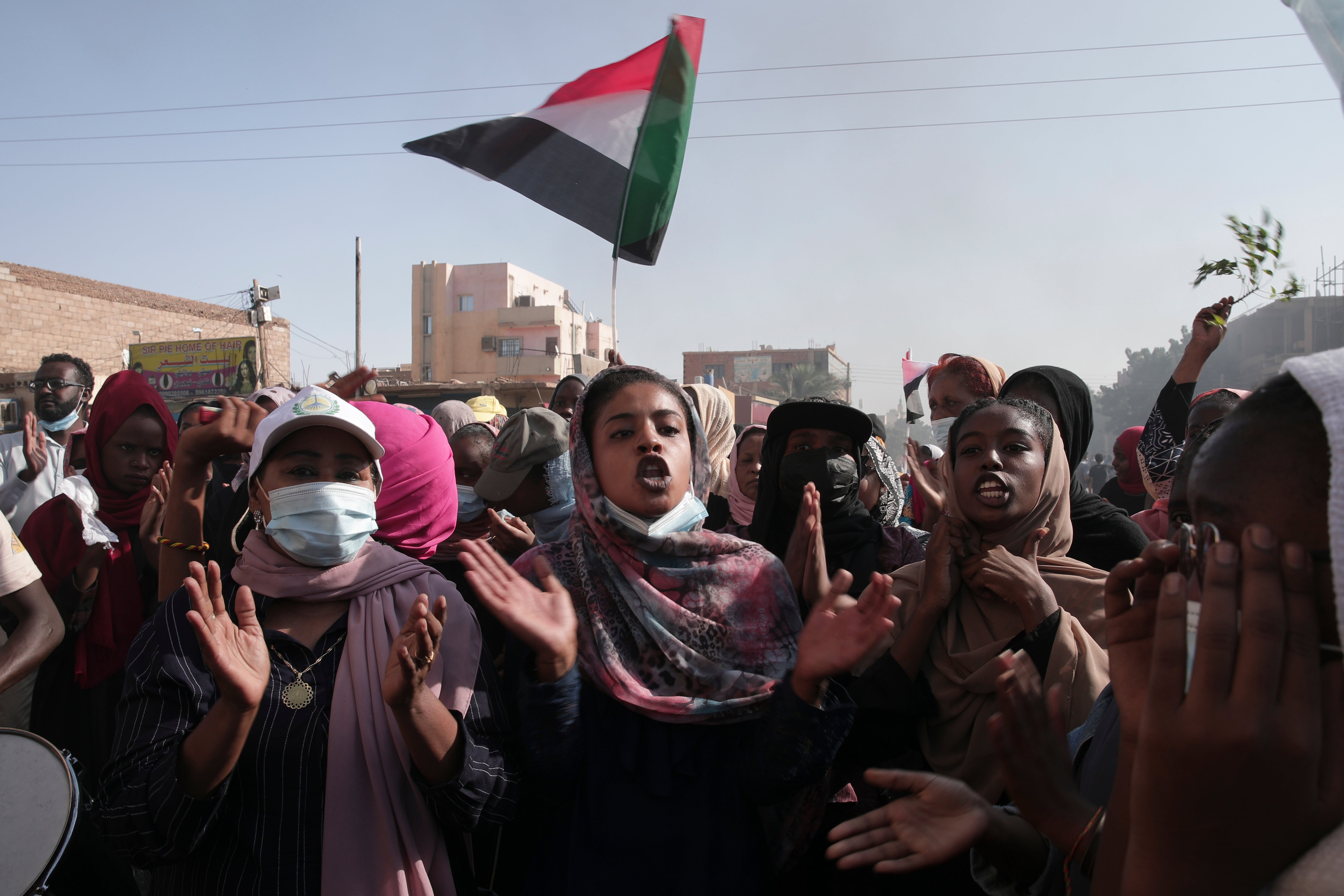 Sudanese protesters demonstrate against the military coup in Khartoum