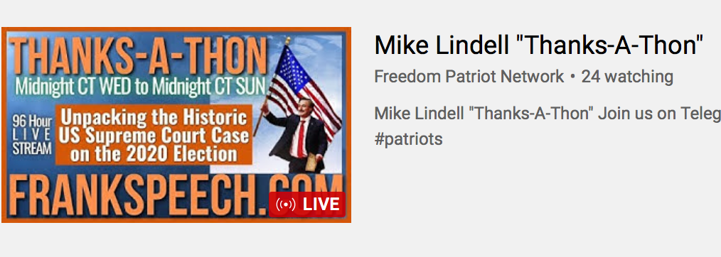 Just 24 people were watching the MyPillow guys Thanksgiving telethon on YouTube just after midday EST