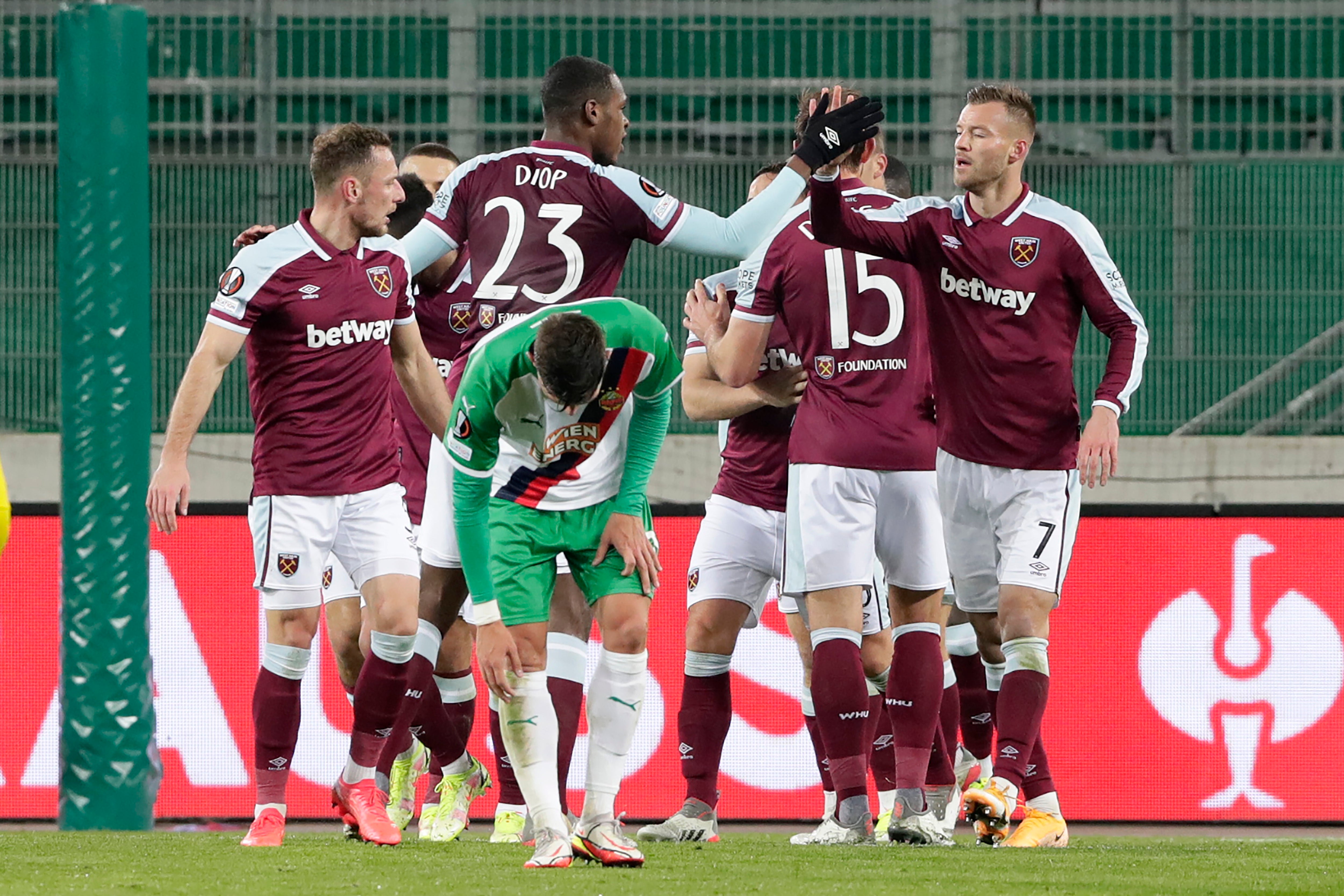 The Hammers celebrate Yarmolenko’s headed opener