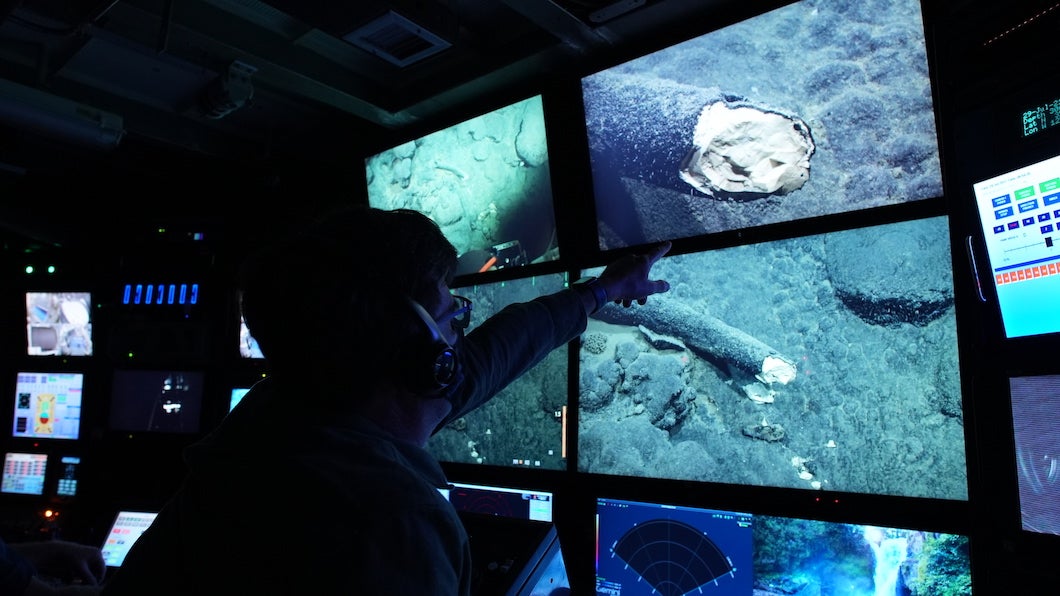 Scientists assess the mammoth tusk before beginning the retrieval operation