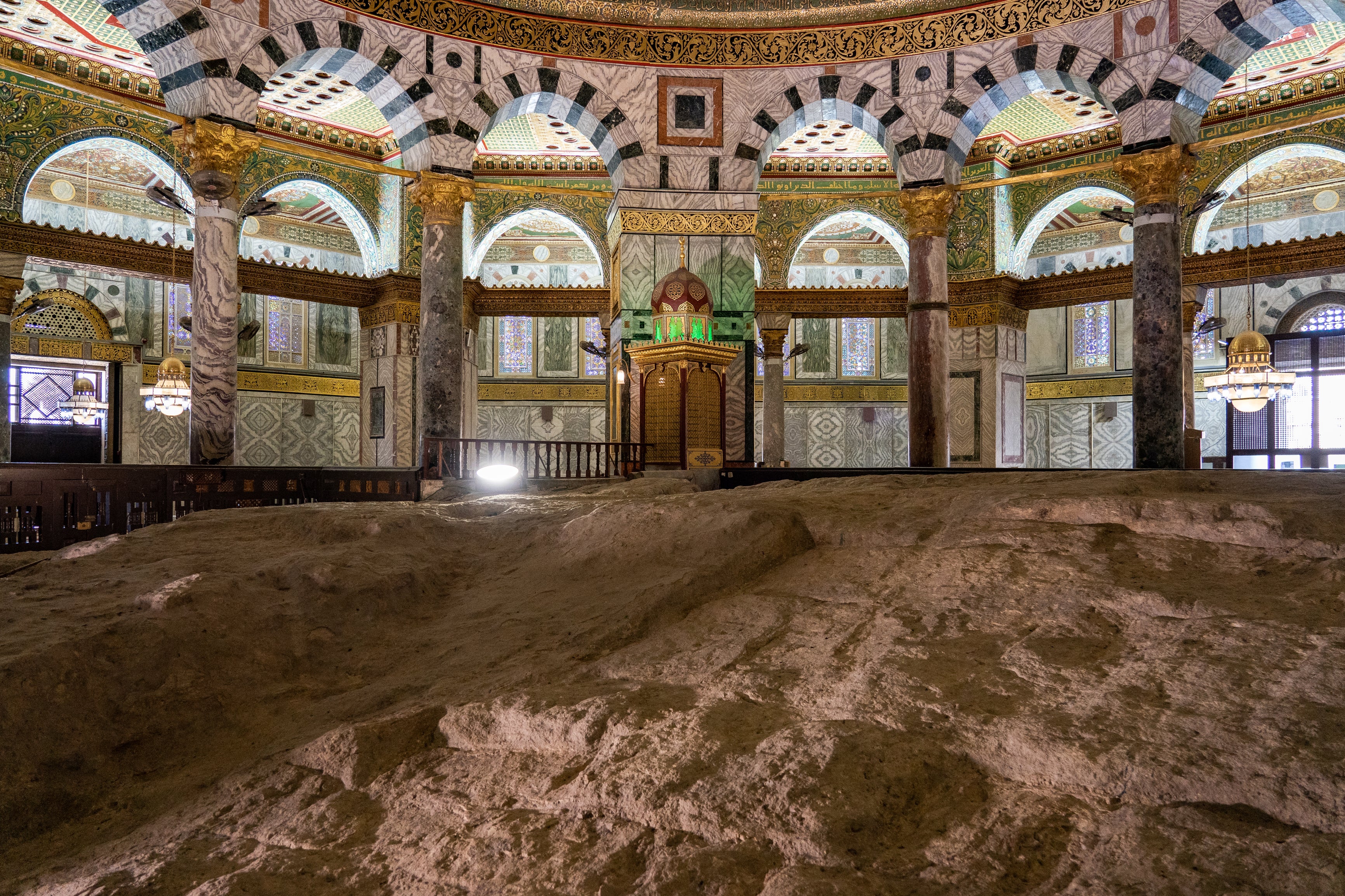 The Noble Rock, inside the Dome of the Rock shrine, is believed by Muslims to be the place where the prophet Muhammad ascended to heaven during his Night Journey