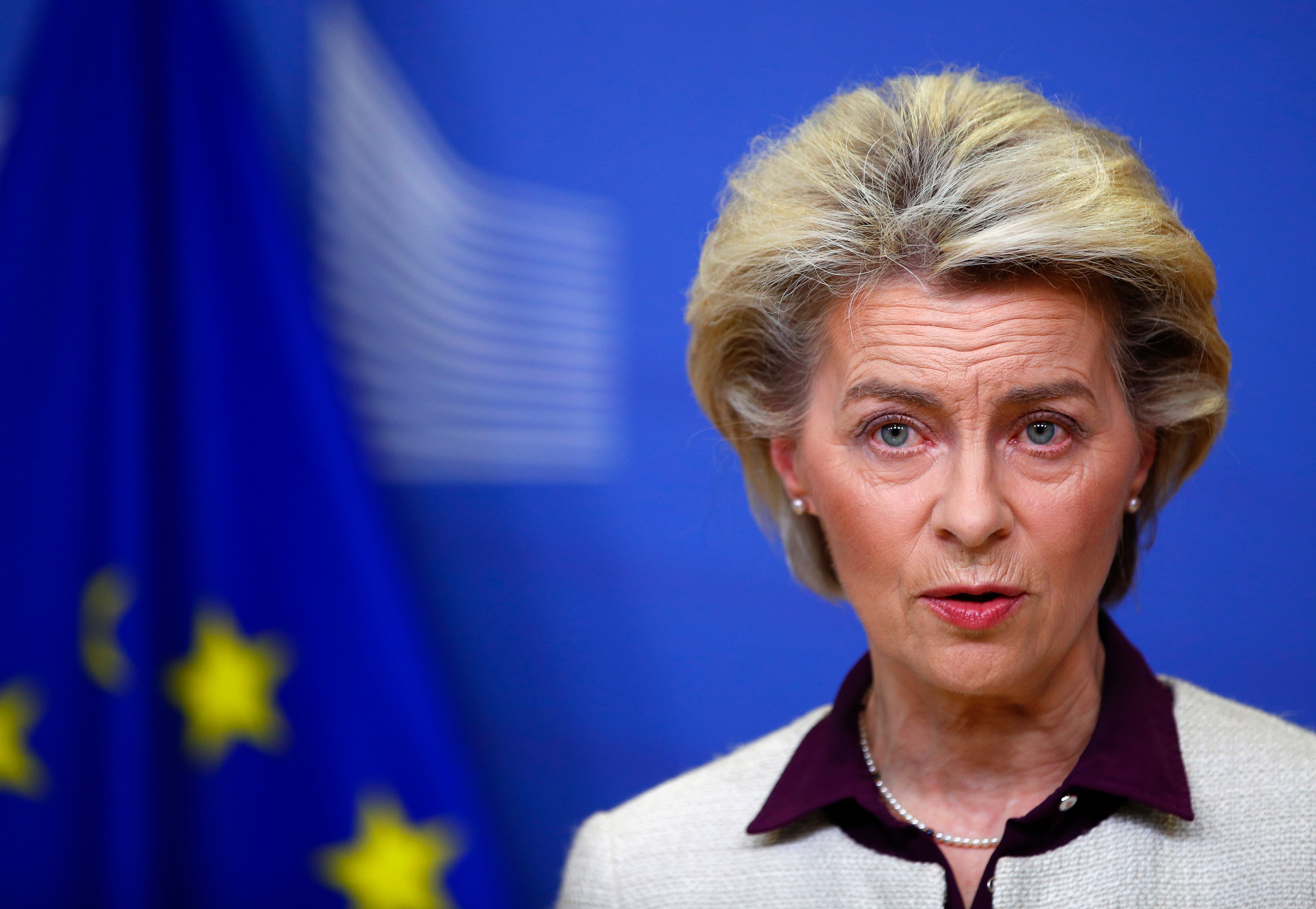 European Commission President Ursula von der Leyen speaking in Brussels