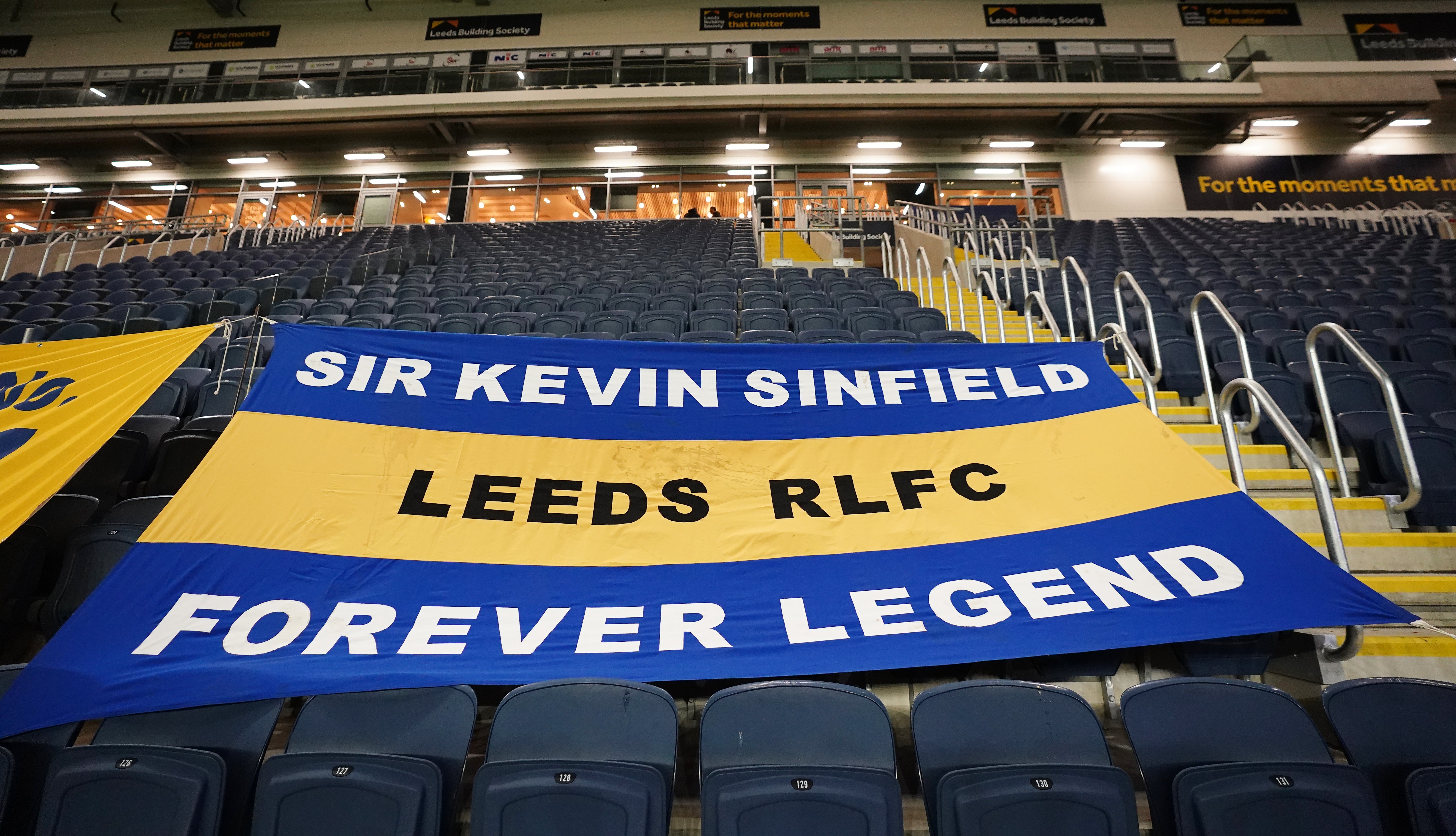 A support banner at Headingley Stadium as Kevin Sinfield completes the Extra Mile Challenge (Zac Goodwin/PA)