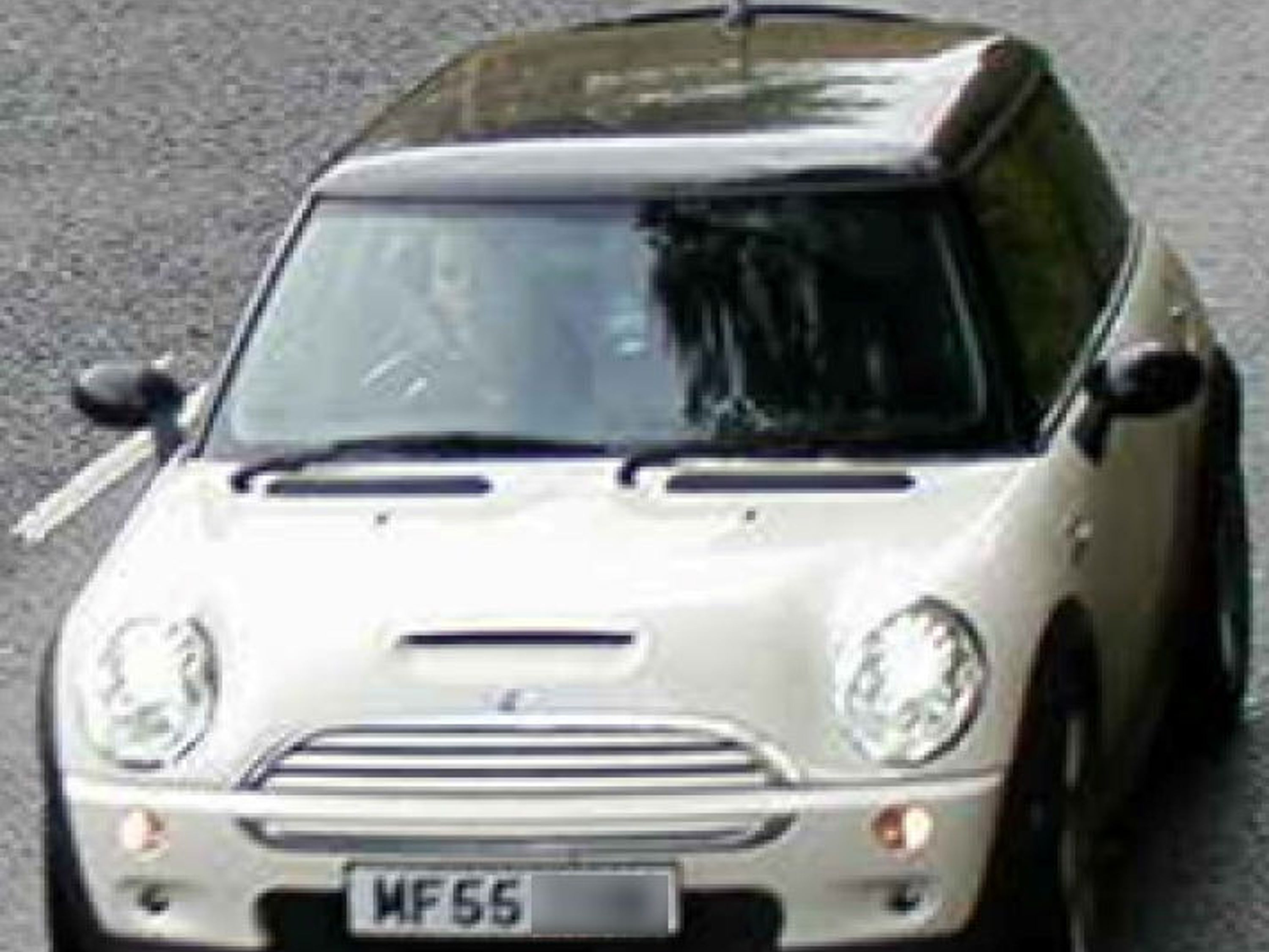 Morgan’s white Mini Cooper, which has a black roof and the registration number MF55 YHM, is pictured