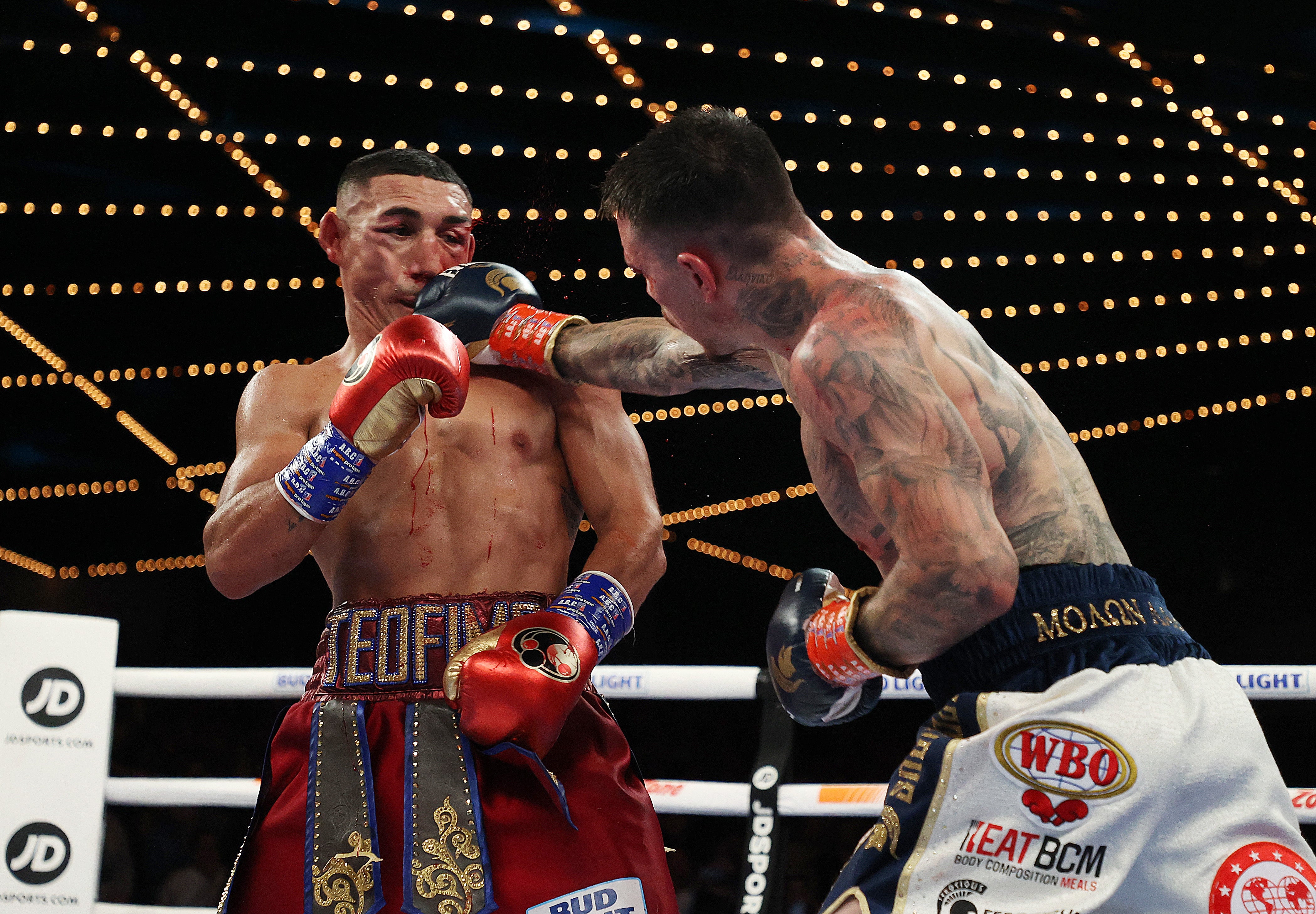 Kambosos lands a shot on Lopez during the bout at Madison Square Garden