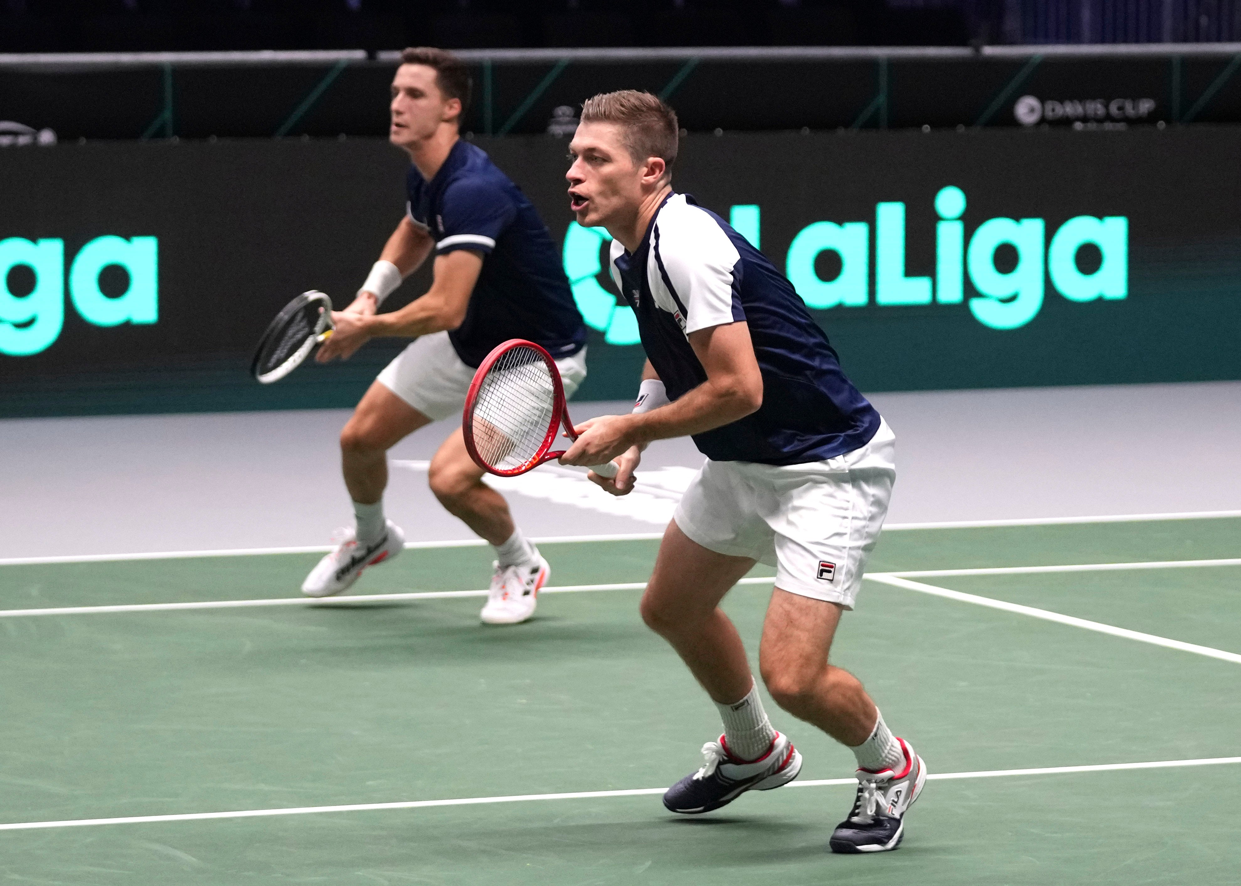 Joe Salisbury, left, and Neal Skupski claimed the crucial doubles victory (Michael Probst/AP)