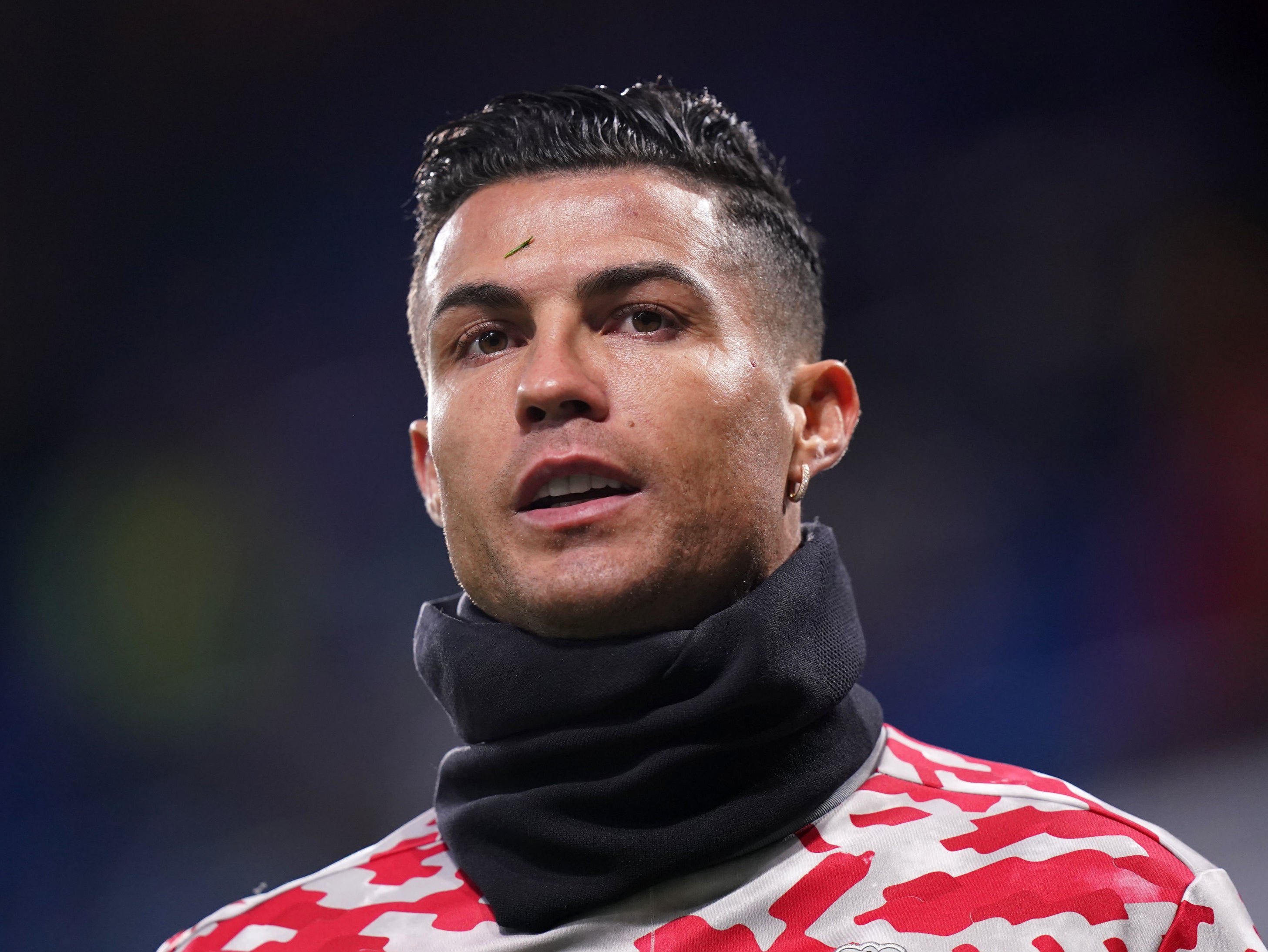 Cristiano Ronaldo warming up at Stamford Bridge