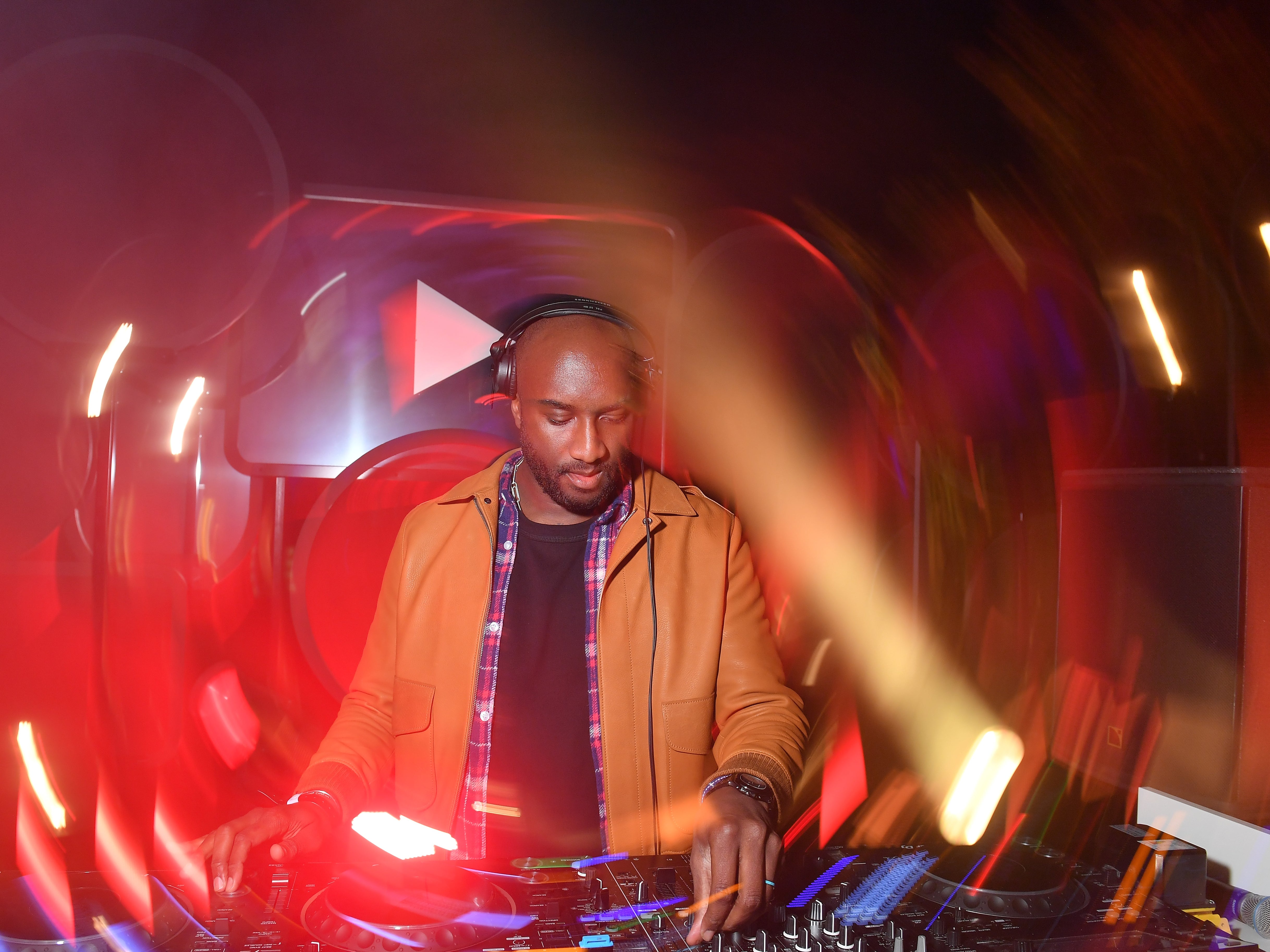 Virgil Abloh DJs on stage at the YouTube cocktail party during Paris Fashion Week2018