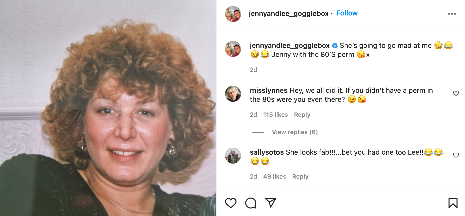 ‘Gogglebox’ star Lee shared a 1980s throwback snap of his co-star Jenny