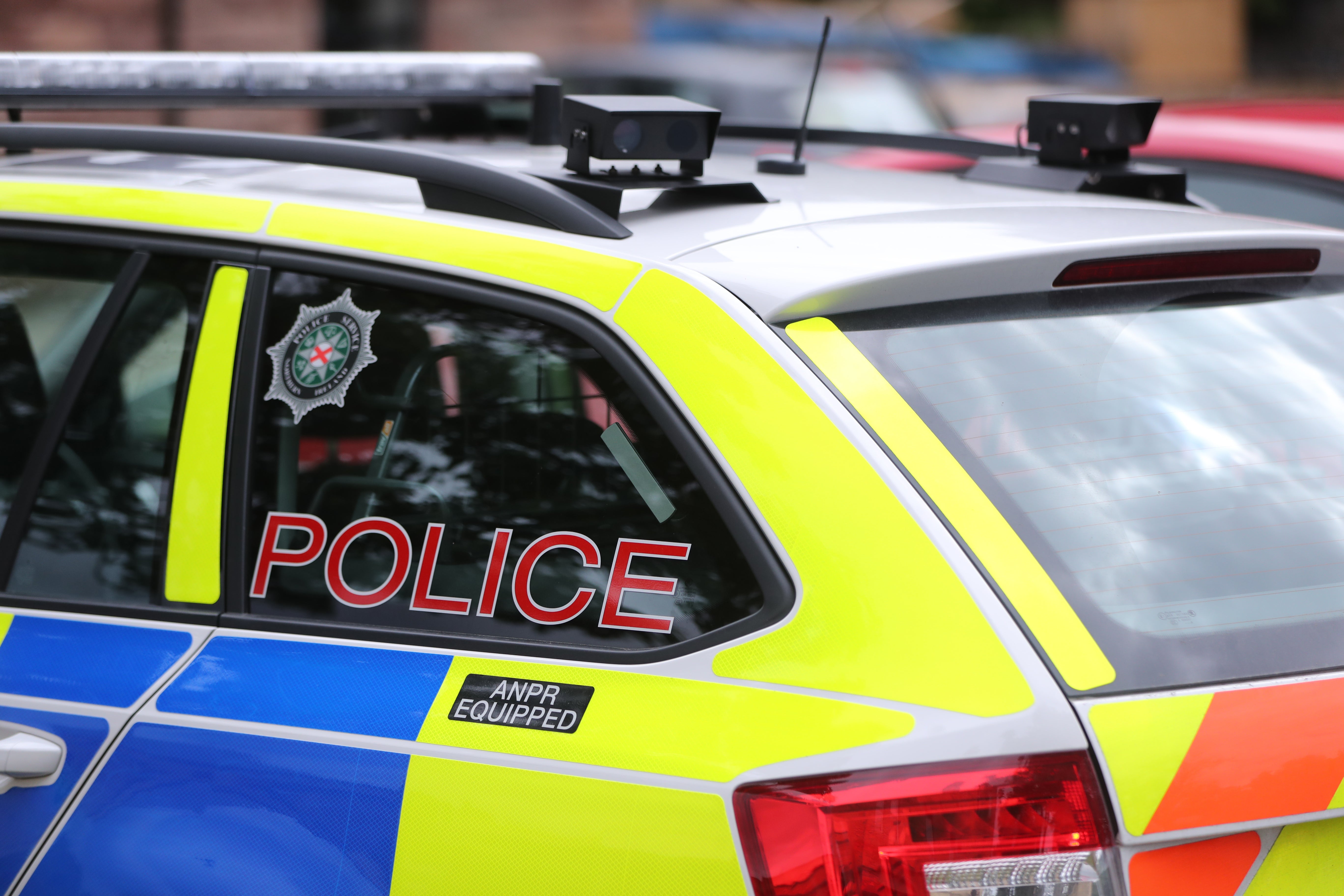 A Police Service of Northern Ireland (PSNI) patrol car equipped with Automatic Number Plate Recognition (ANPR) cameras in Belfast.