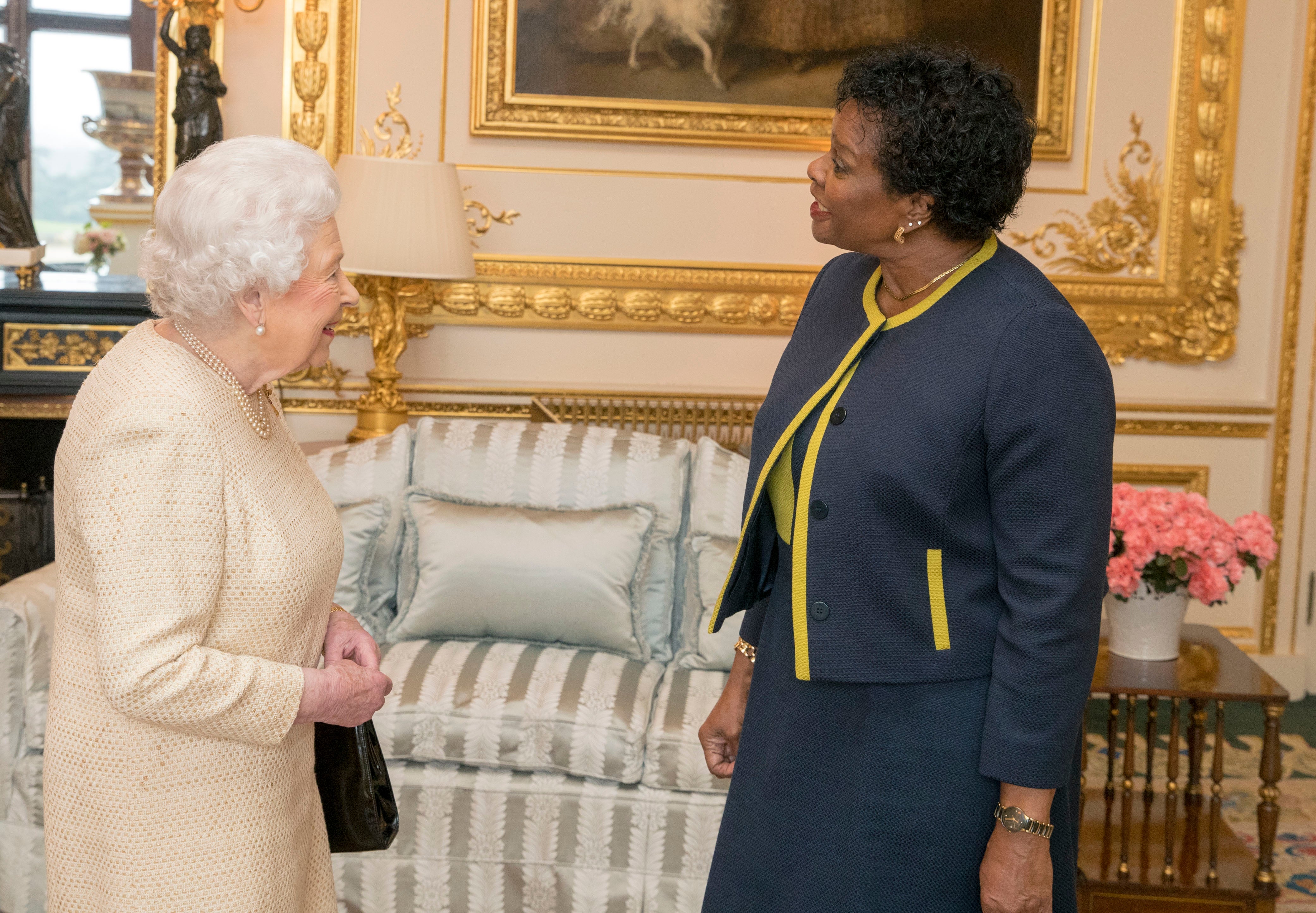 The Queen and new President of Barbados Dame Sandra Mason