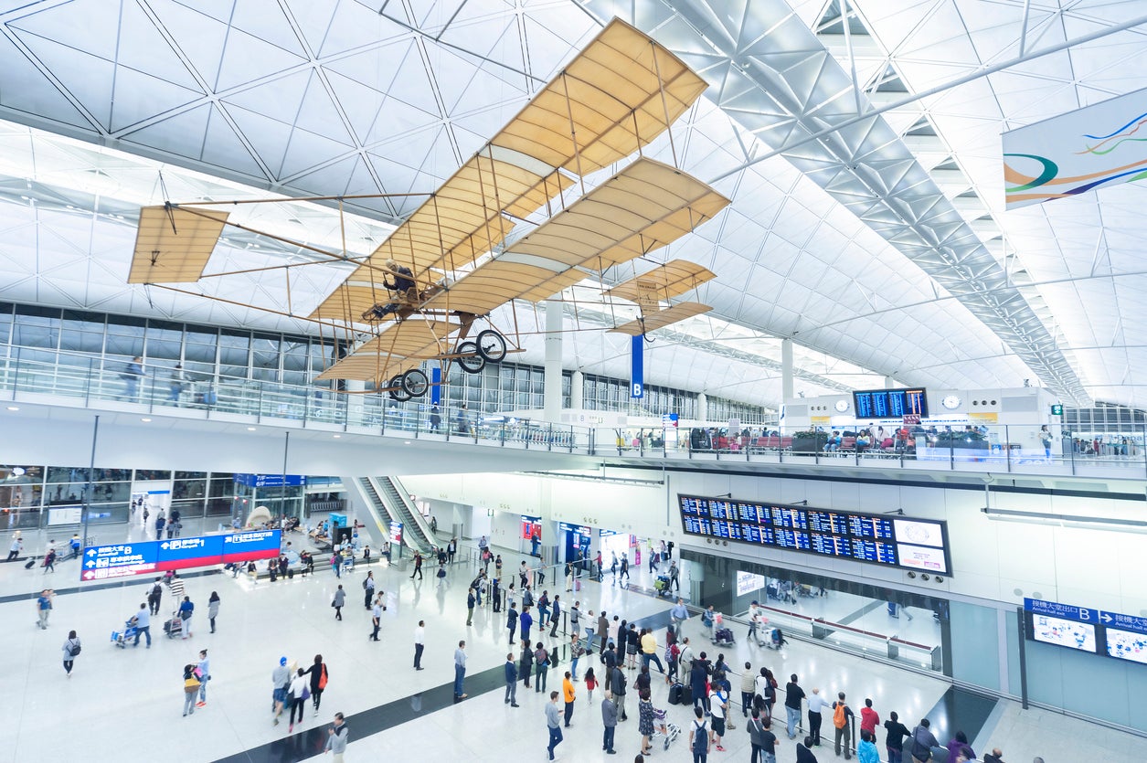 Travellers at Hong Kong’s airport